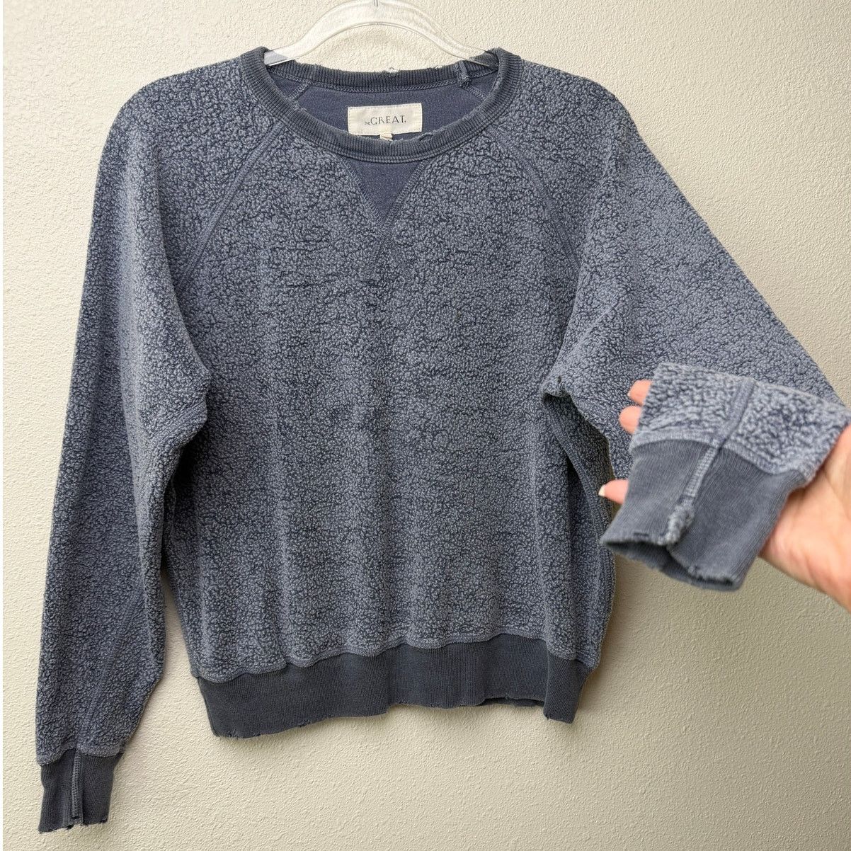 THE GREAT The Great. Blue Fleece Sweatshirt Distressed Raw Hem Size 0 Size XS / US 0-2 / IT 36-38 - 1 Thumbnail