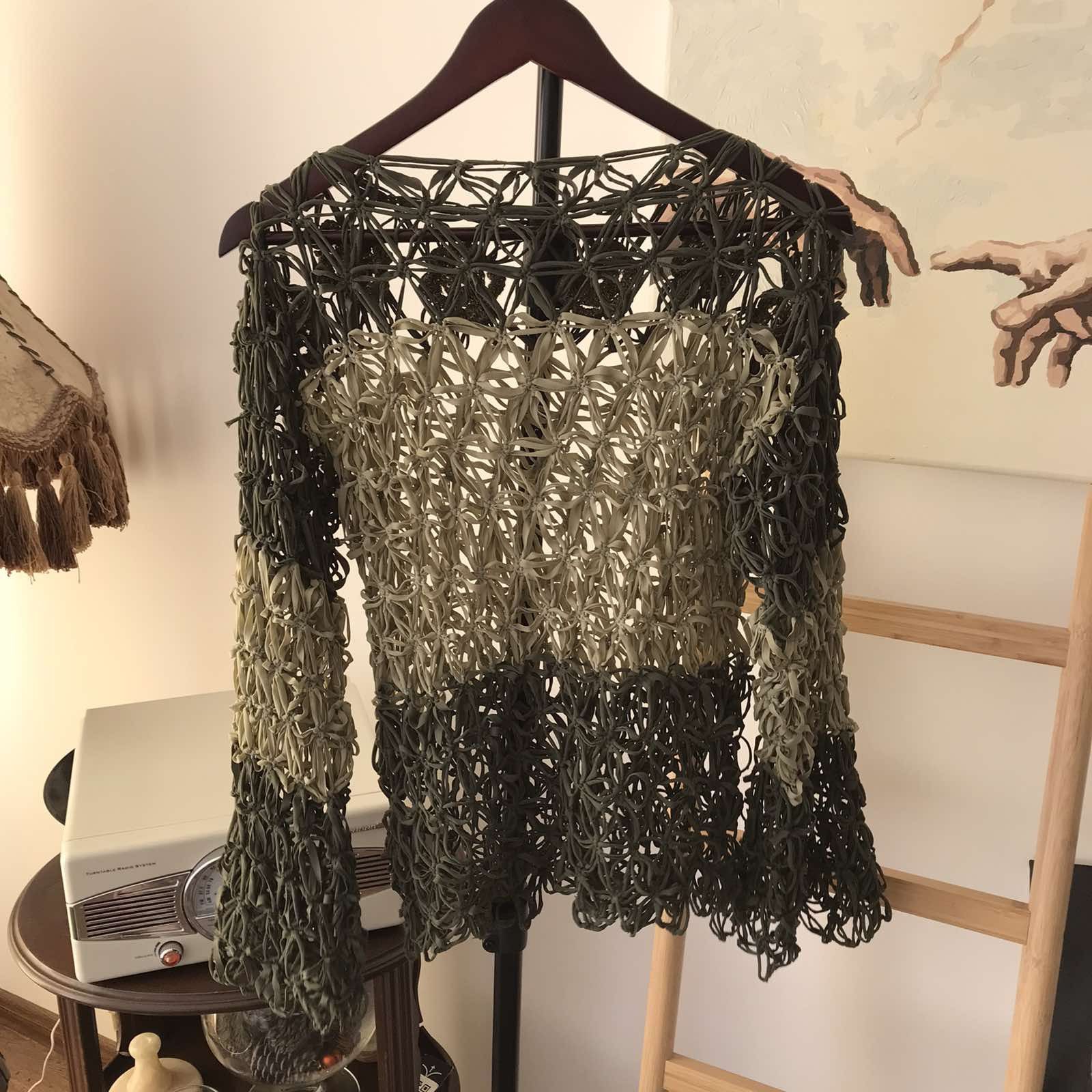 Handmade Rare Avant Garde Sweater Handmade Military Weaving 90s Size US L / EU 52-54 / 3 - 3 Thumbnail