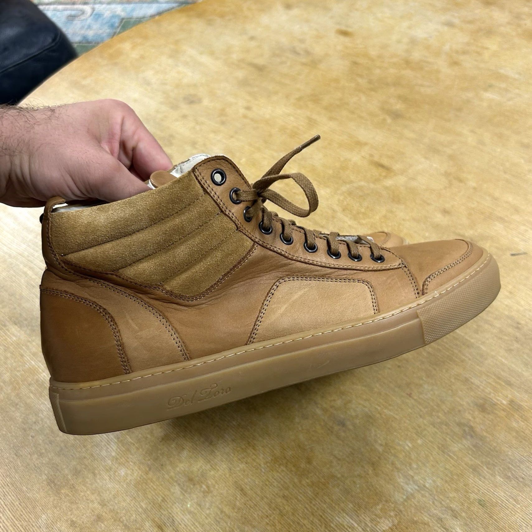Del Toro Del Toro Leather Sneakers High Top Lace Up Chukka Shoes Men’s Size 12 Brown Leather Upper | Sneakers | Men | 12 | Brown | Del Toro Size US L / EU 52-54 / 3 - 2 Thumbnail