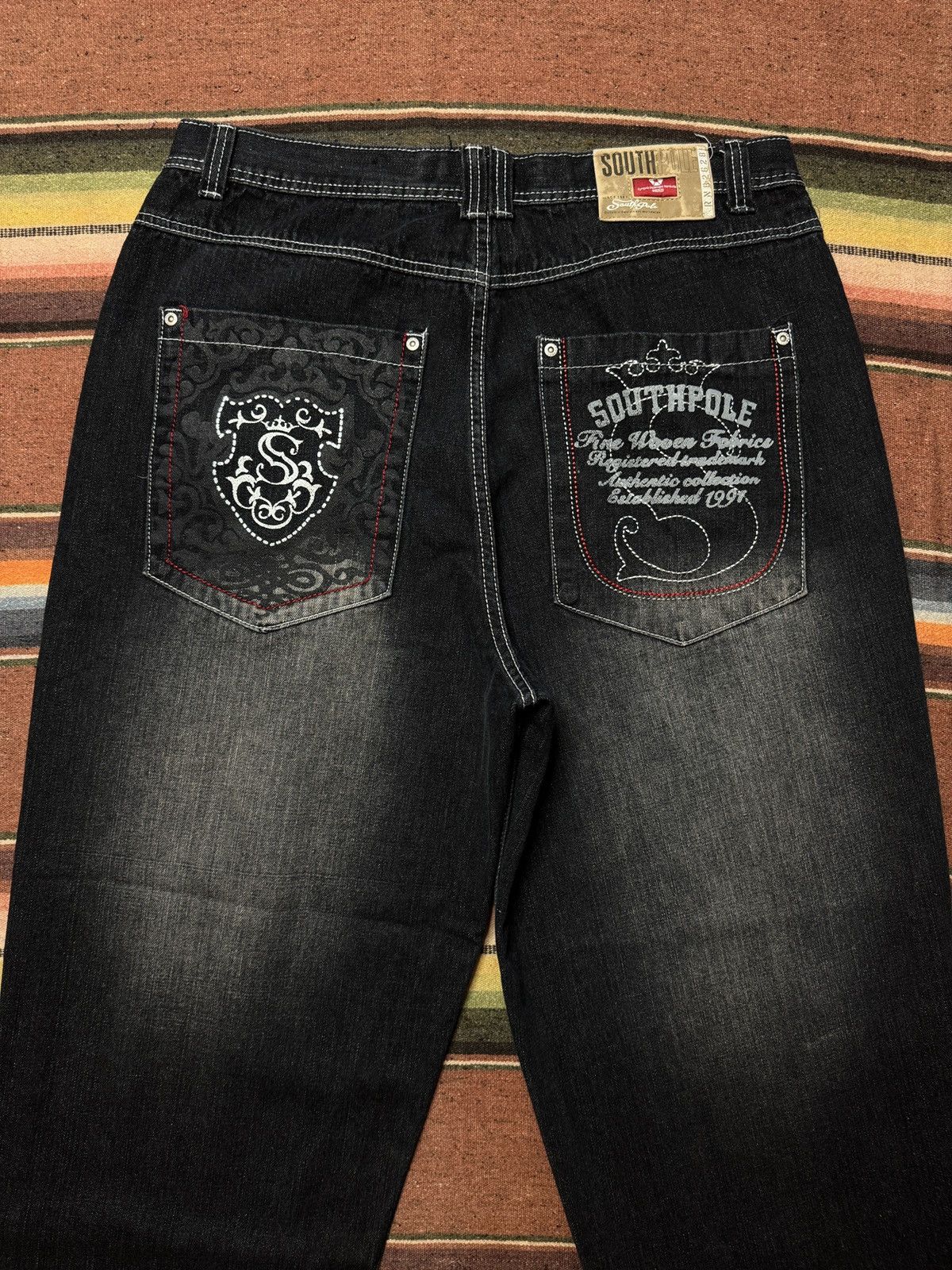 Southpole Y2K Black South Pole Red Tab Denim Baggy Jeans Size US 37 - 2 Thumbnail