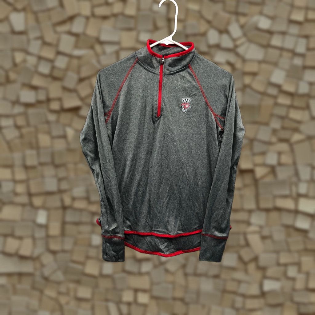 Vintage Wisconsin Badgers Shirt Womens Small Gray Long Sleeve 1/4 Zip Pullover Mock Neck Shirt Size S / US 4 / IT 40 - 1 Thumbnail