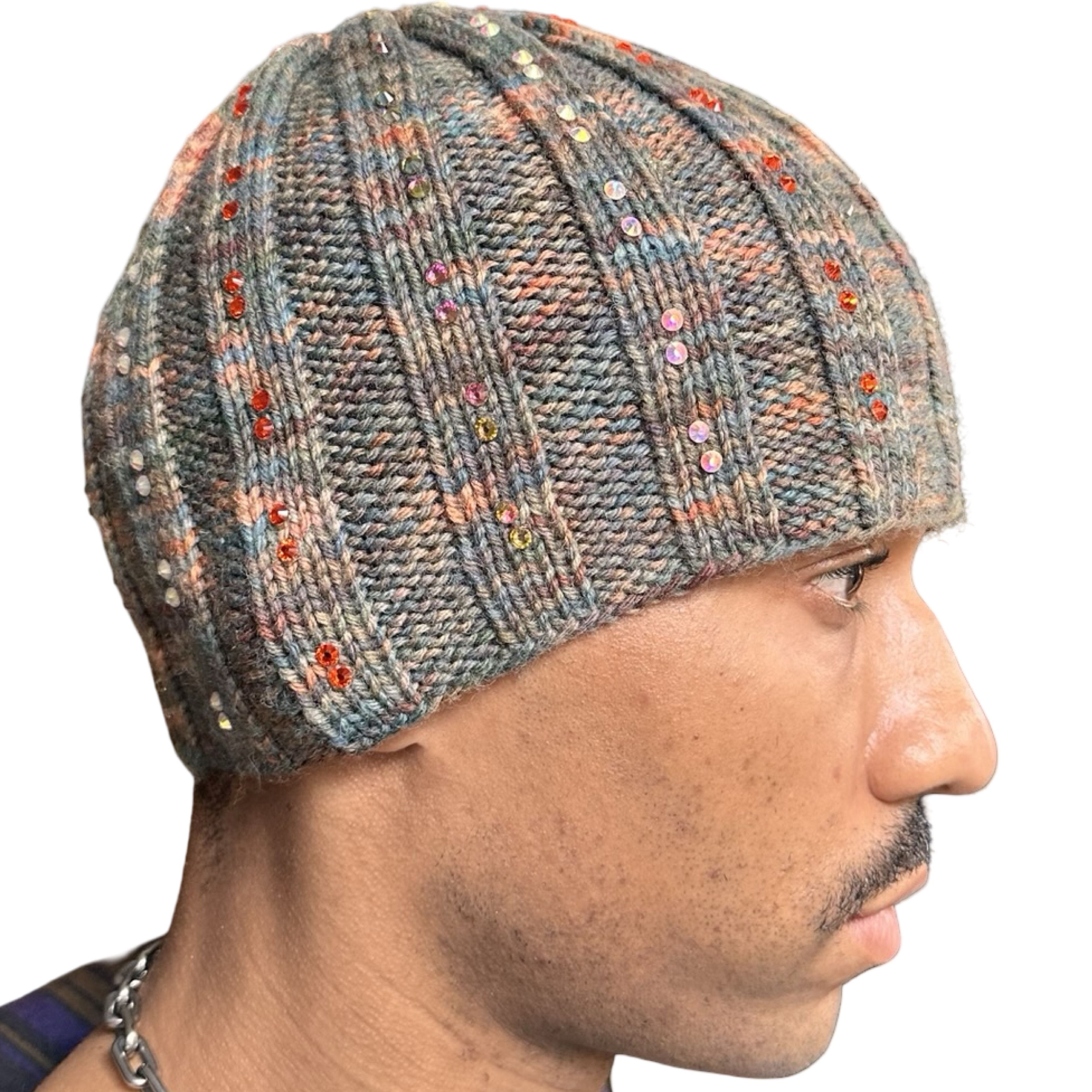 Vintage ASTROBOI* Olive Green Marbled Ribbed Beanie w/ Rhinestones Size ONE SIZE - 5 Thumbnail