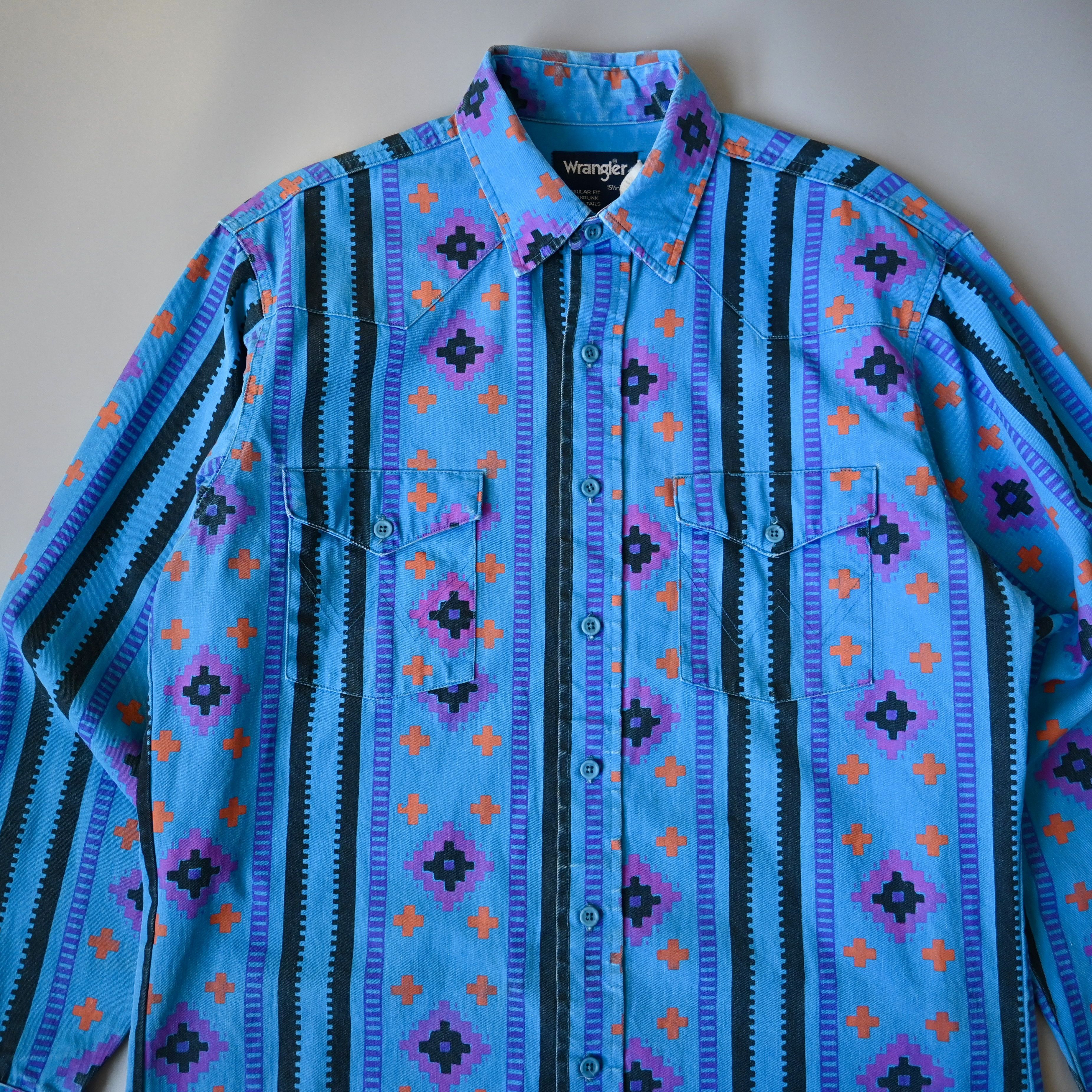 Vintage VTG Wrangler brushpopper Aztec Navajo stripe shirt 15.5 - 33 Size US M / EU 48-50 / 2 - 1 Thumbnail