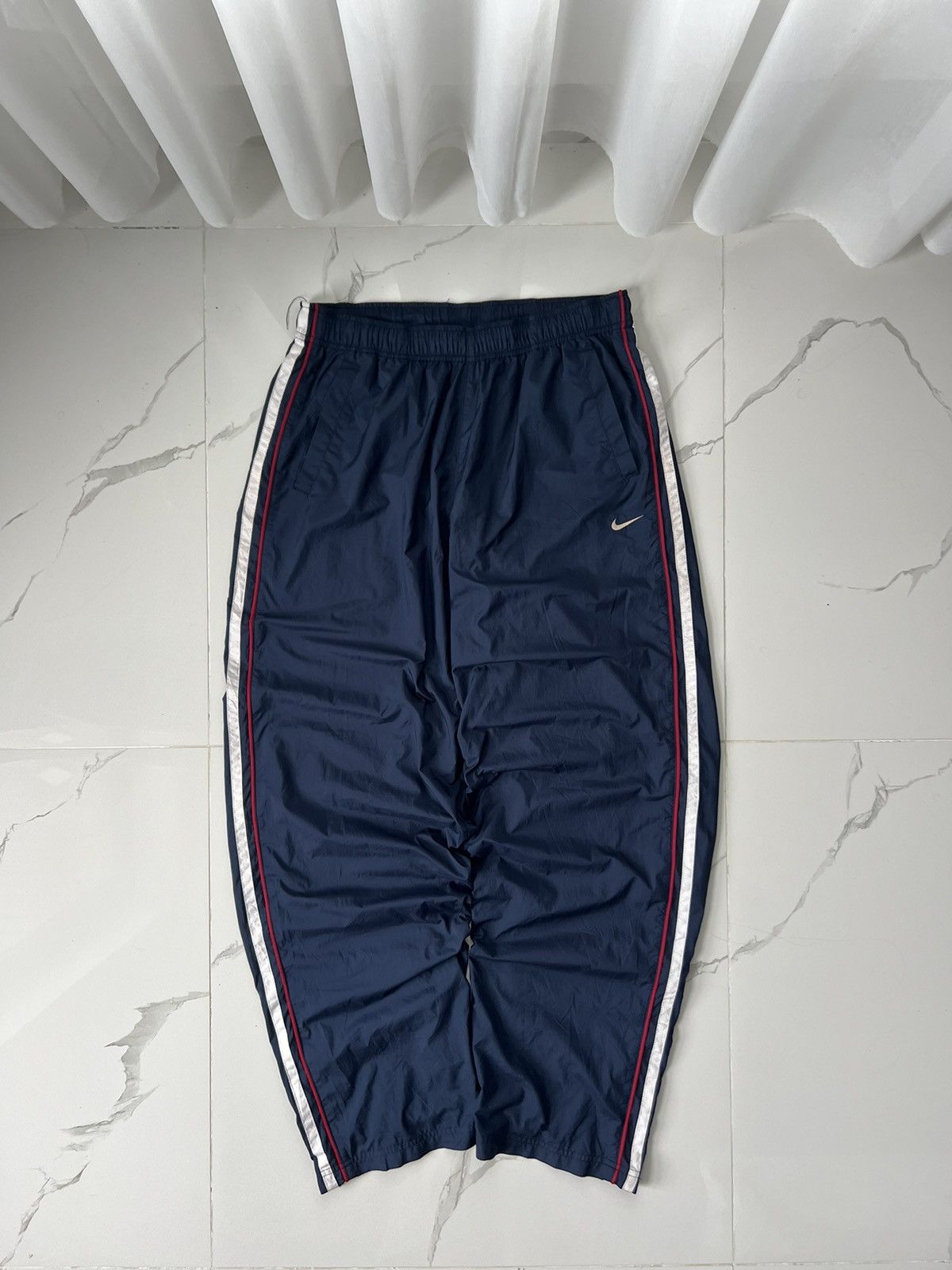 Nike × Vintage 90’s NIKE BAGGY SWOOSH LOGO Y2K TRACK PANTS DRILL Size US 34 / EU 50 - 1 Thumbnail
