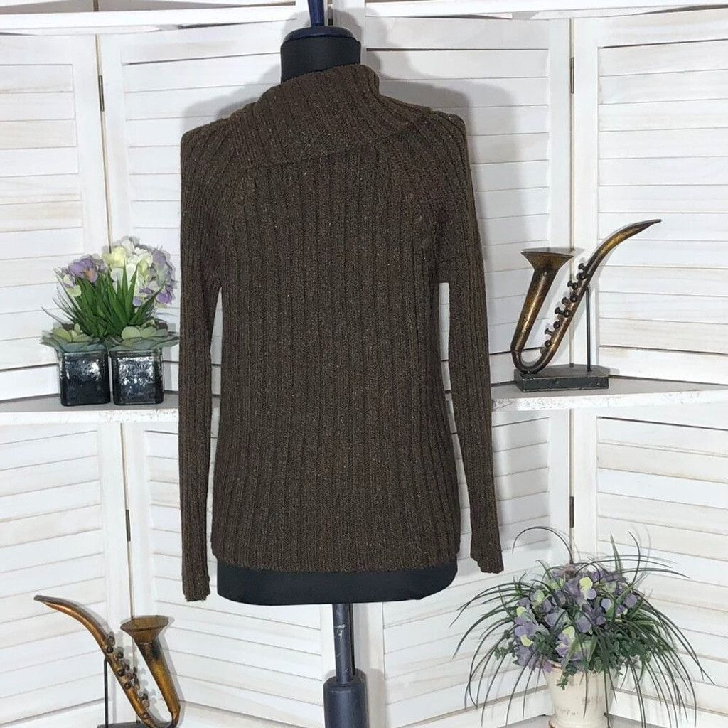 Vintage 90s Y2K ribbed knit brown cotton sweater stretchy Sz M L Size L / US 10 / IT 46 - 2 Thumbnail