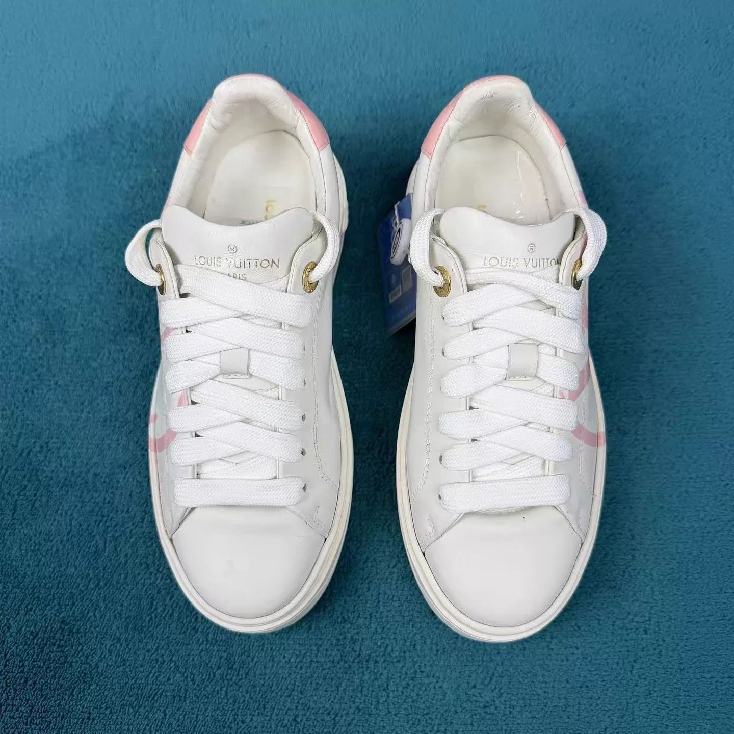 Louis Vuitton LV Time Out Cowhide Low-Top Sneaker White & Pink 35 Size US 4.5 / IT 34.5 - 1 Thumbnail