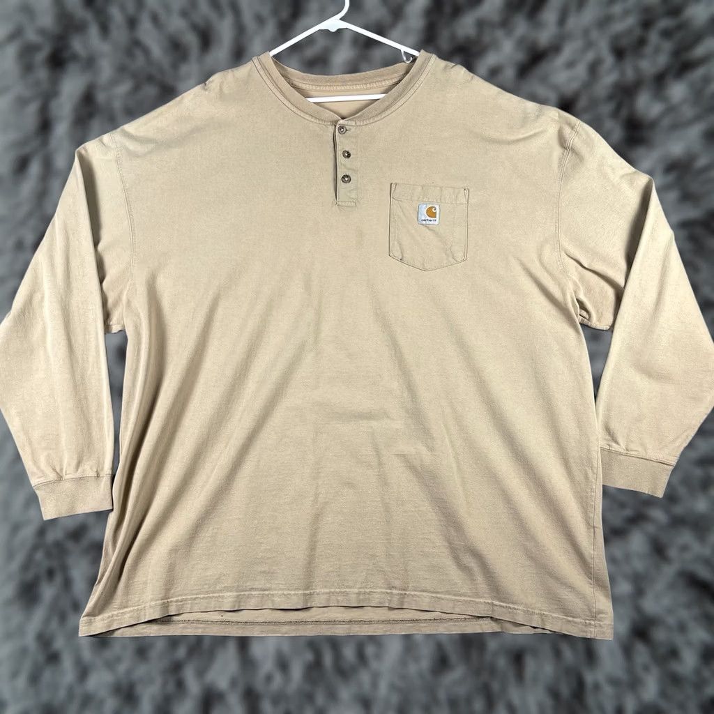 Carhartt Carhartt Henley Shirt Men 3XB Tan Long Sleeve Button-Up Pocket Outdoor Workwear Casual Size US XXL / EU 58 / 5 - 1 Thumbnail