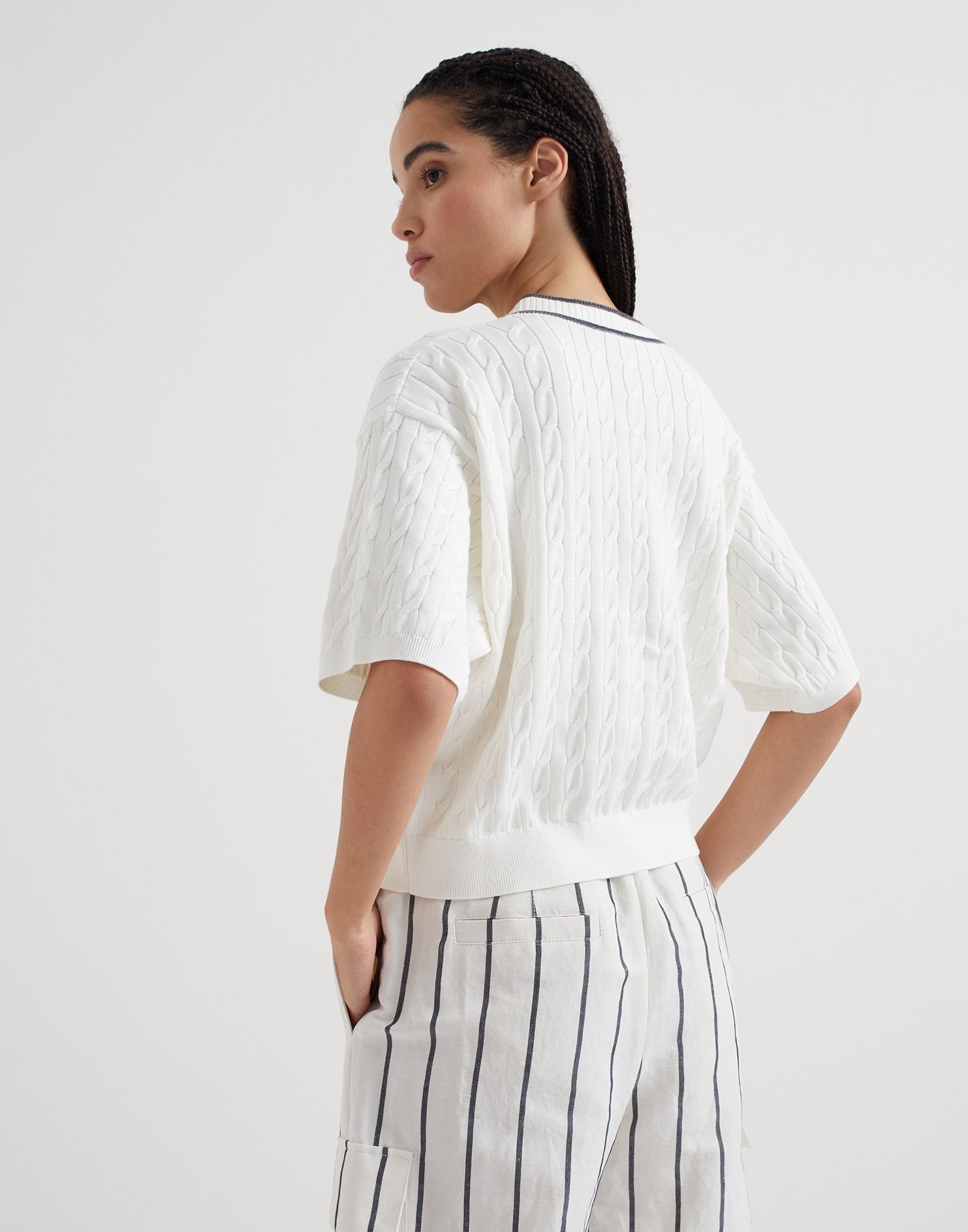 Brunello Cucinelli o1w1db10825 Cardigan in Open White Size XL / US 12-14 / IT 48-50 - 2 Thumbnail