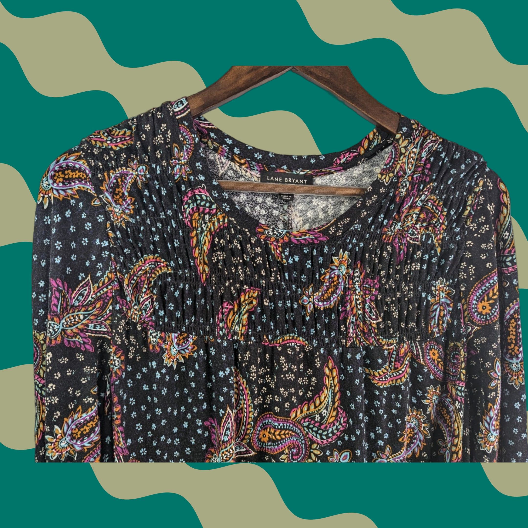 Vintage Lane Bryant Blouse Shirt Pullover Long Sleeve Black Floral Rayon 10/12 Women Regular Chiffon Paisley Basic Size L / US 10 / IT 46 - 1 Thumbnail