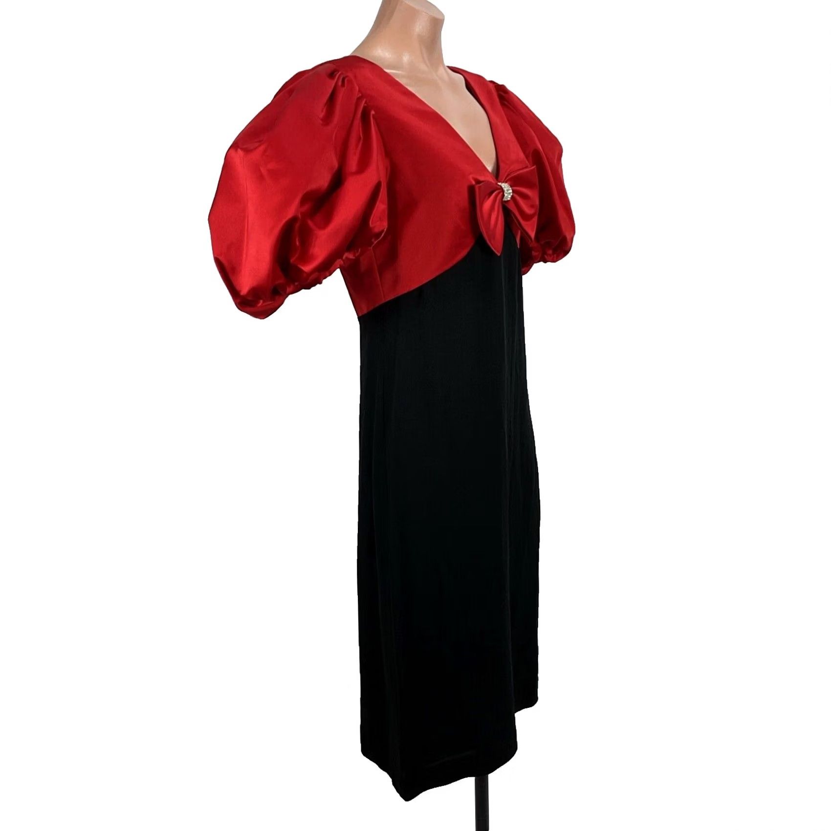 Vintage VINTAGE Cattiva Prom Dress Ball Gown Satin Red Black Puffy Sleeve 1980s 8 Womens Size M / US 6-8 / IT 42-44 - 5 Thumbnail