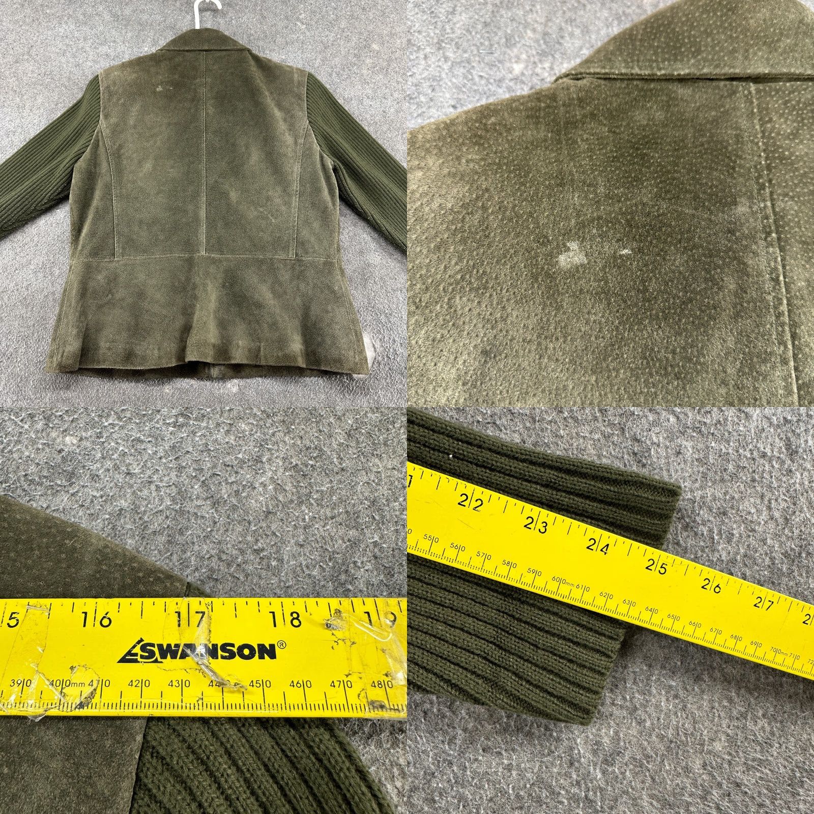 Olive VINTAGE Live a Little Jacket Women L Green Suede Leather Ribbed Knit 90s Size L / US 10 / IT 46 - 8 Thumbnail