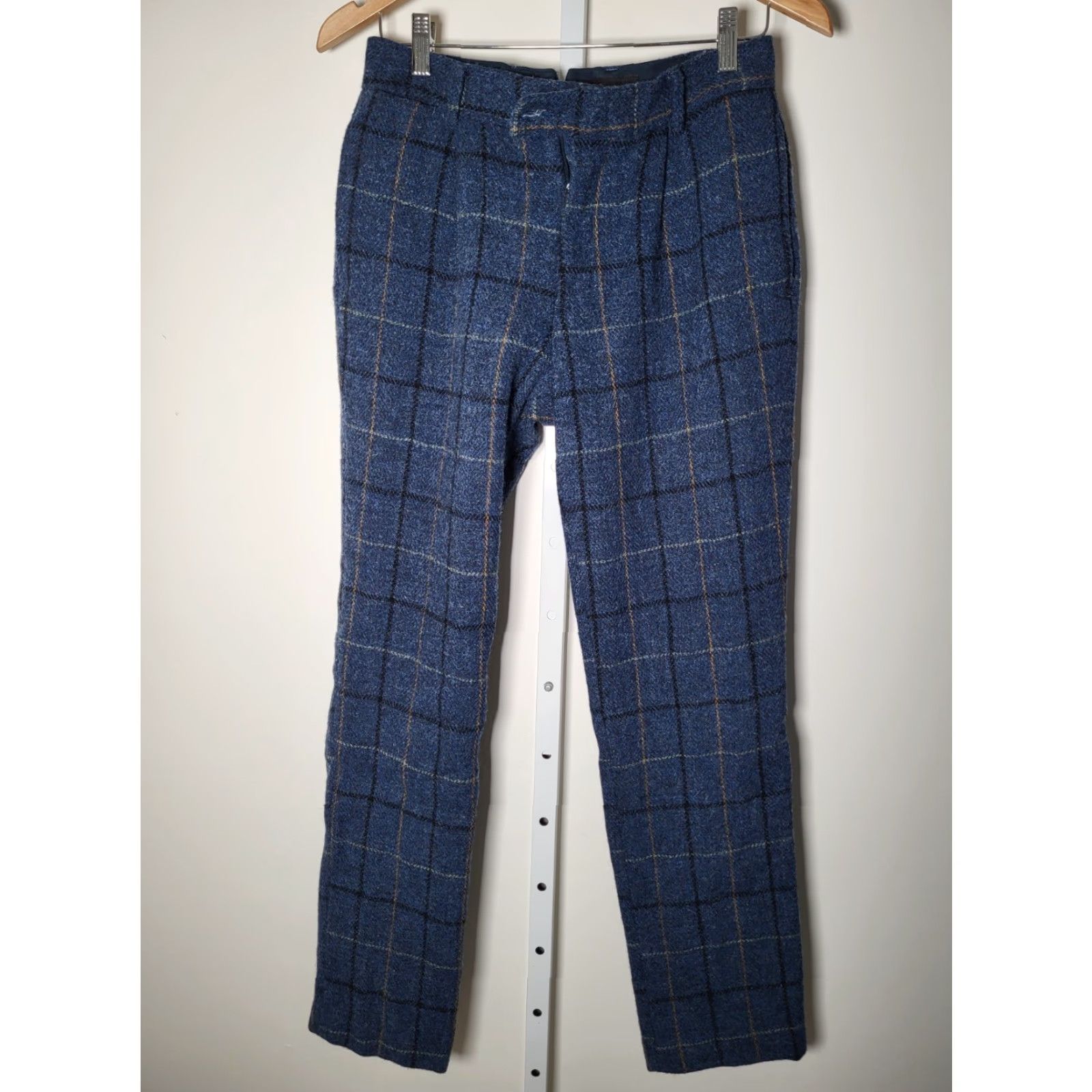 Asos ASOS X Harris Tweed Slim Fit Wool Blue Green Orange Check Pleated Pants 32x30 Men Vintage Size US 30 / EU 46 - 4 Thumbnail