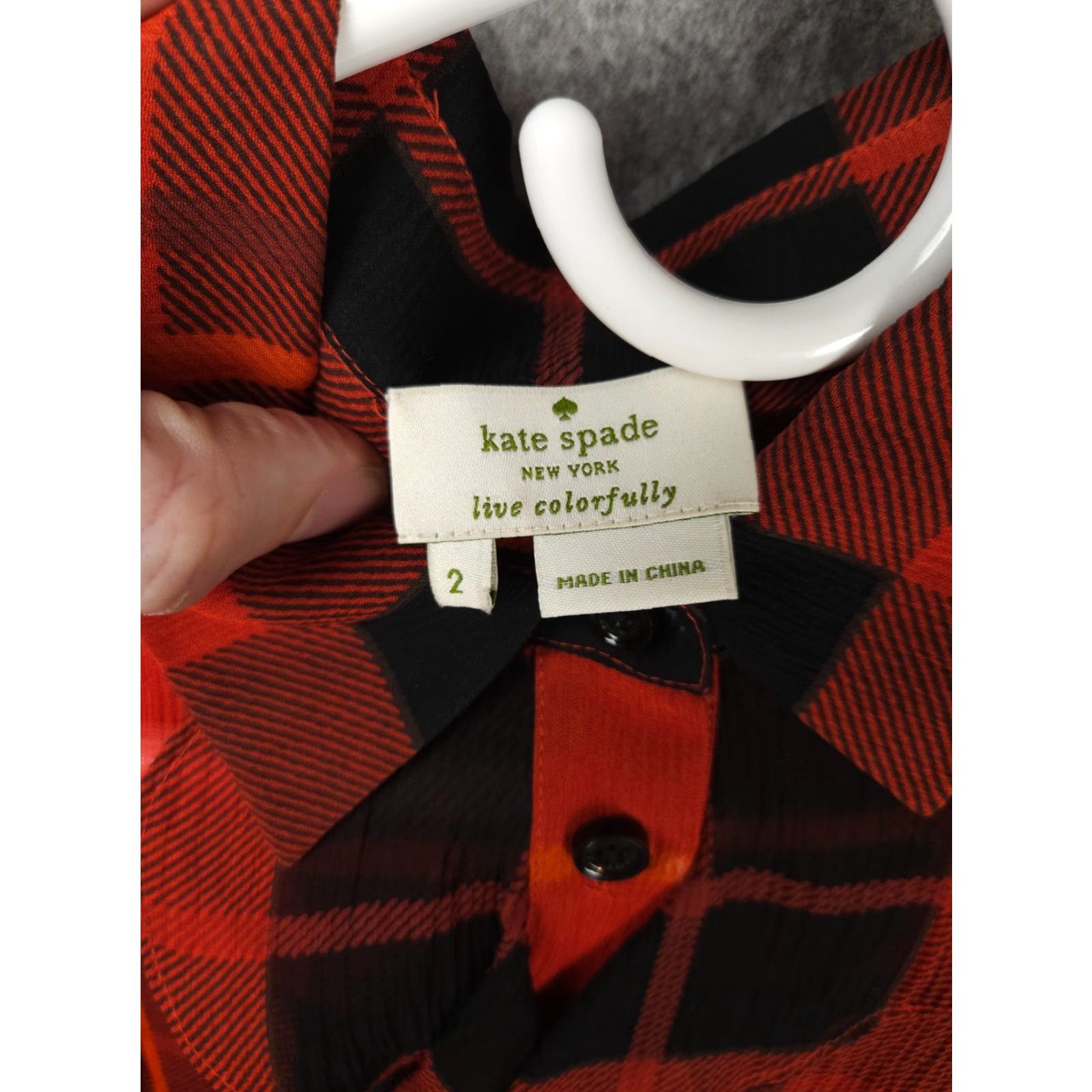 Vintage kate spade new york Blouse Womens Red Black Plaid Ruffle Woodland Chiffon 100% Silk Top 2 Size XS / US 0-2 / IT 36-38 - 4 Thumbnail