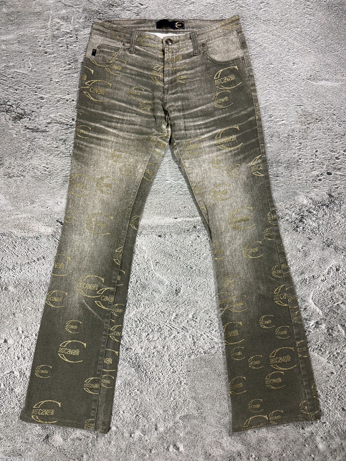 Roberto Cavalli Just Cavalli flared jeans monogram fullprint Y2K washer Size 27" / US 4 / IT 40 - 7 Thumbnail