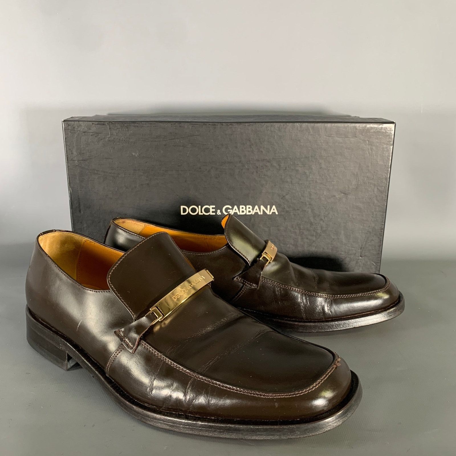 Dolce & Gabbana DOLCE & GABBANA Size 9 Brown Gold Leather Loafers Size US 9 / EU 42 - 9 Thumbnail