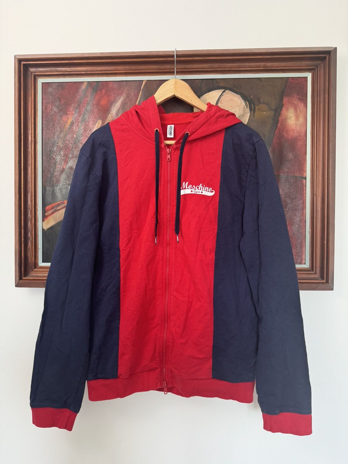 Moschino Zip Hoodie Gym Red Navy Designer Luxury Streetwear