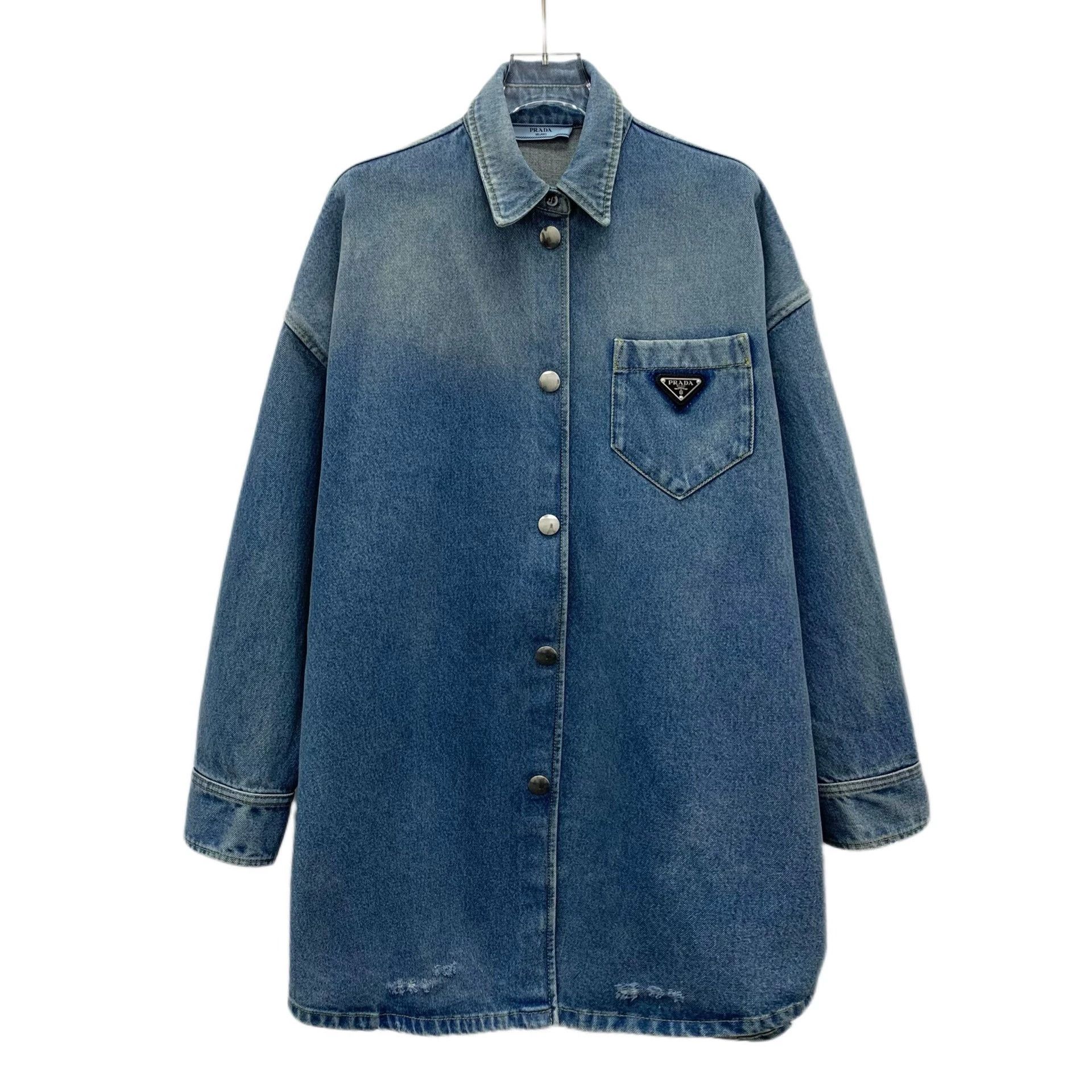 Prada Gradient Logo Triangle Label Cotton Long-Sleeve Shirt
