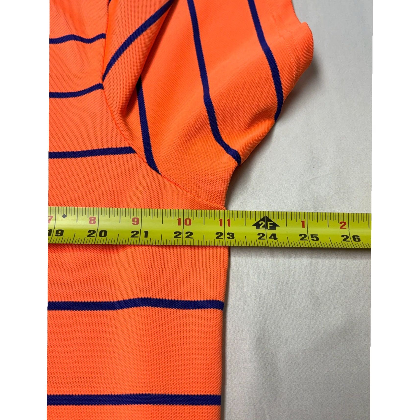 RLX Ralph Lauren RLX Ralph Lauren Mens Large Orange Navy Blue Striped Performance Golf Polo Shirt Size US L / EU 52-54 / 3 - 7 Thumbnail
