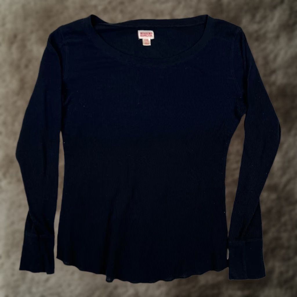 Mossimo Mossimo Supply Co. Shirt Womens XL Black Waffle Knit Long Sleeve Top Thermal Y2K Size XL / US 12-14 / IT 48-50 - 1 Thumbnail
