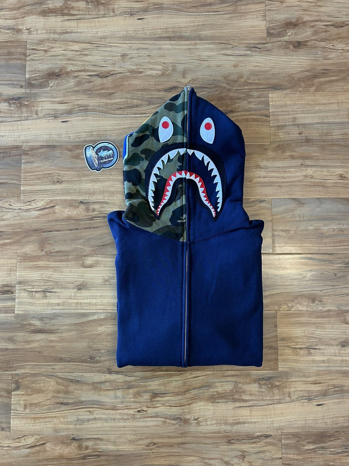 Bape Bape Navy/Green Camo Shark Full Zip Hoodie Size US XL / EU 56 / 4 - 10 Thumbnail