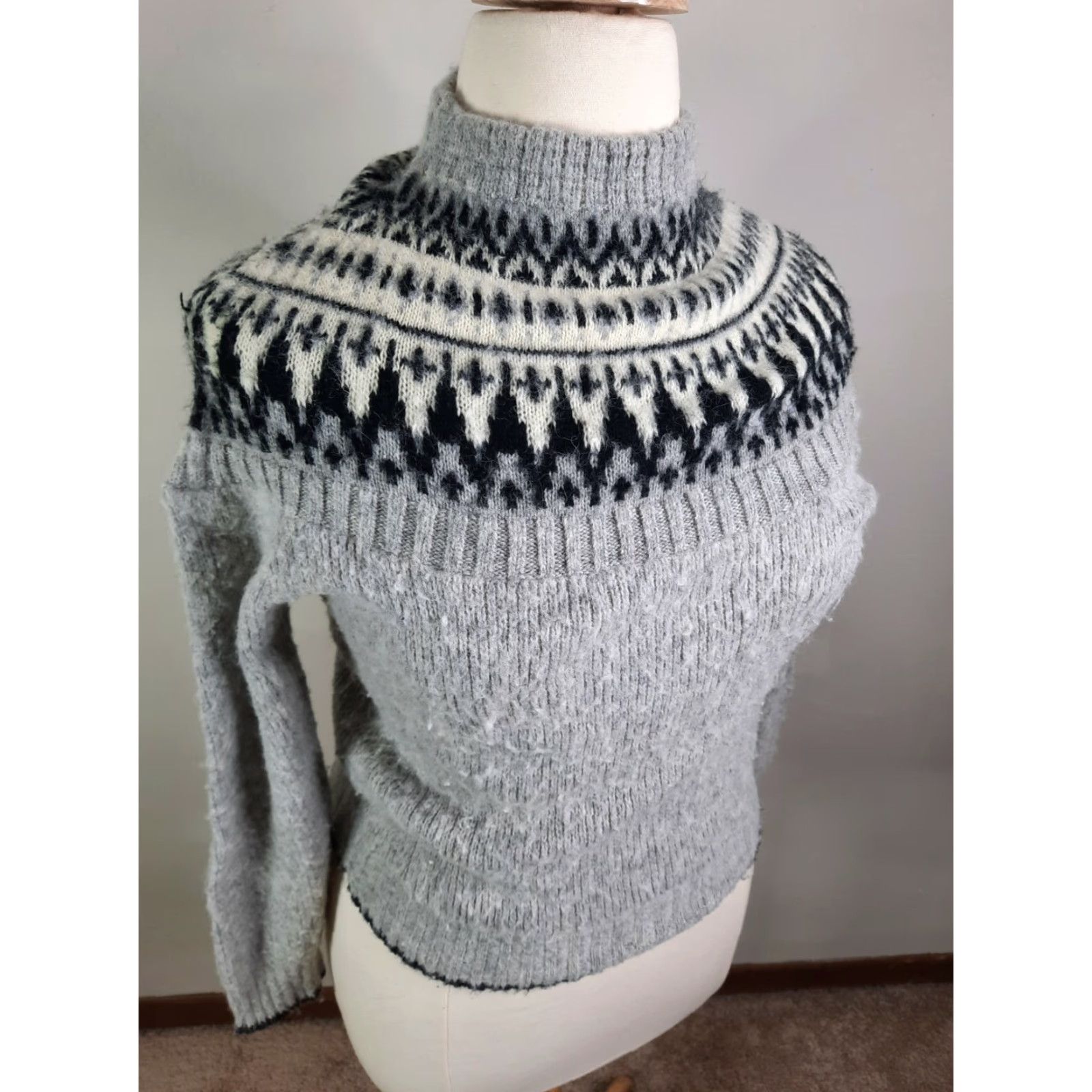 Sears VINTAGE Sears 70s Kings Road Fair Isle Sweater Womens XL Gray Wool Blend Pullover Mock Neck Sweater Size XL / US 12-14 / IT 48-50 - 5 Thumbnail