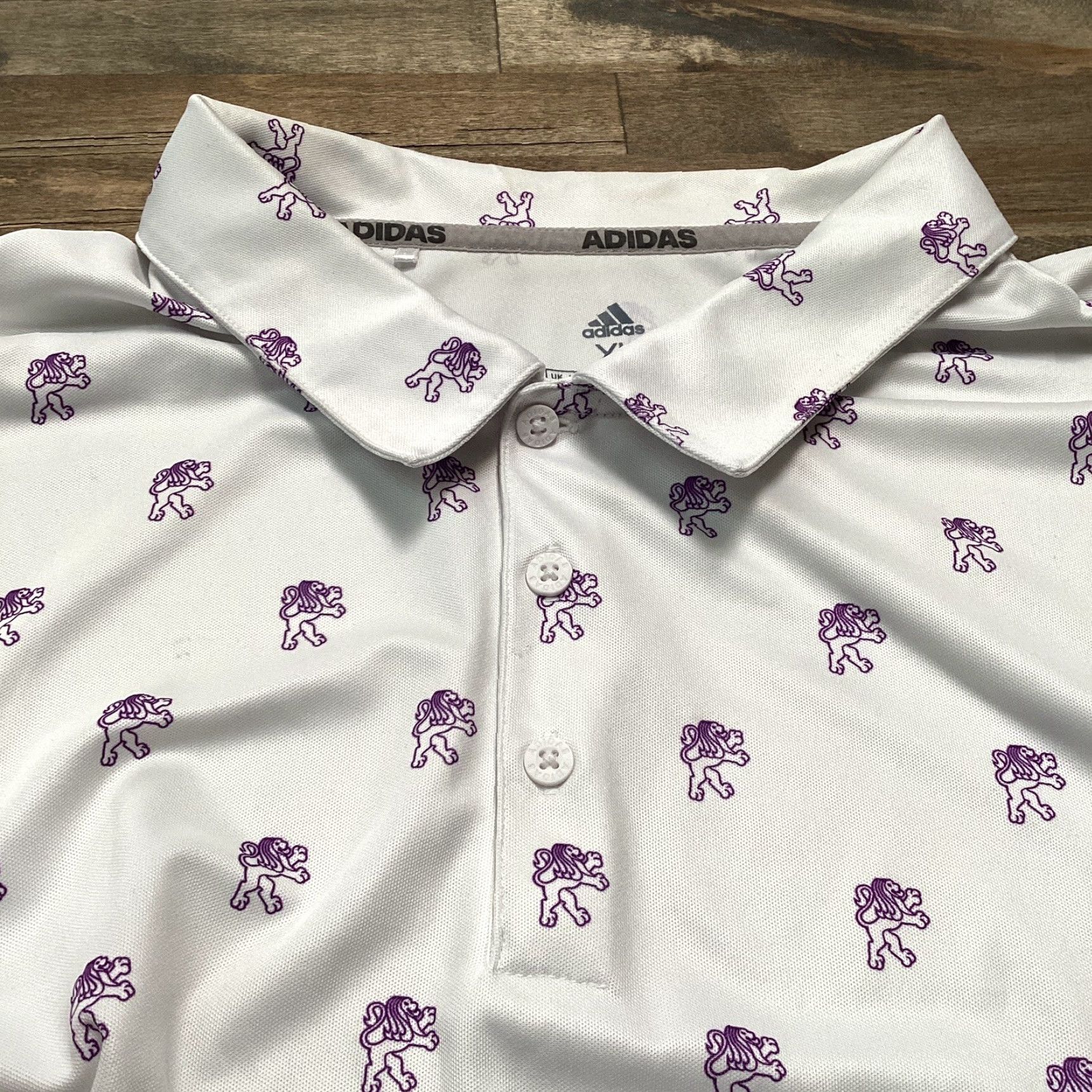 Adidas Adidas Polo Shirt Men’s XL White Purple Lion Print Short Sleeve Primegreen Golf Shirt Mens XL Size US XL / EU 56 / 4 - 5 Thumbnail