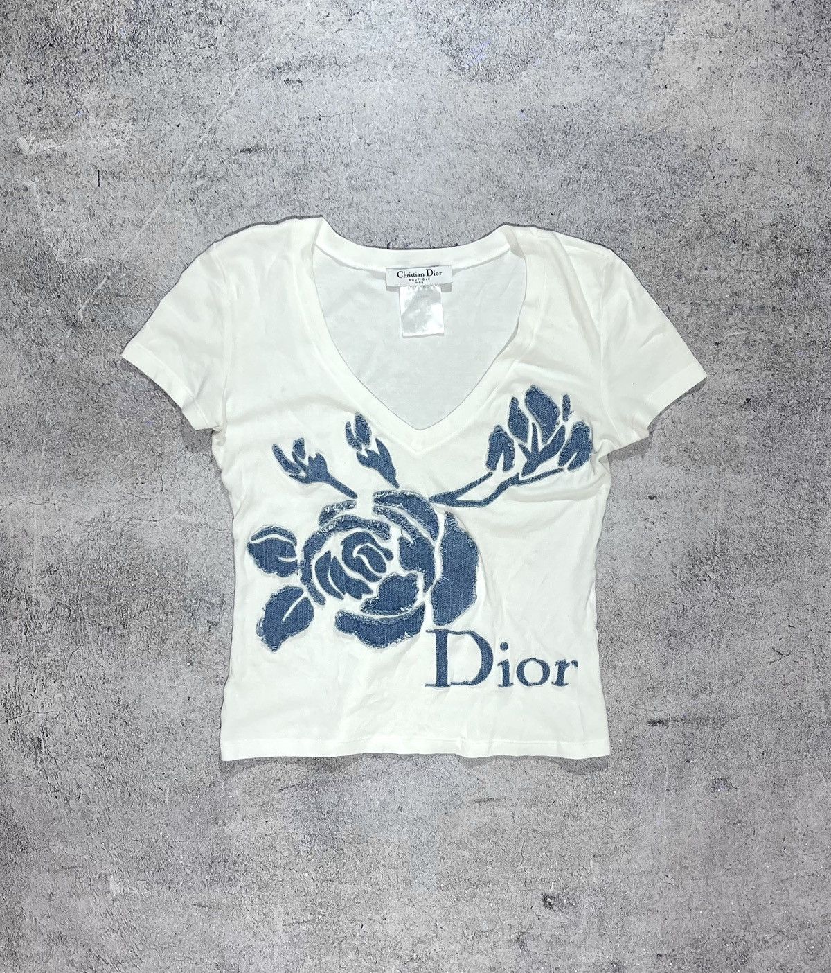 Christian Dior Monsieur × Vintage Vintage Christian Dior Tee with Denim Application of Roses Size M / US 6-8 / IT 42-44 - 1 Thumbnail