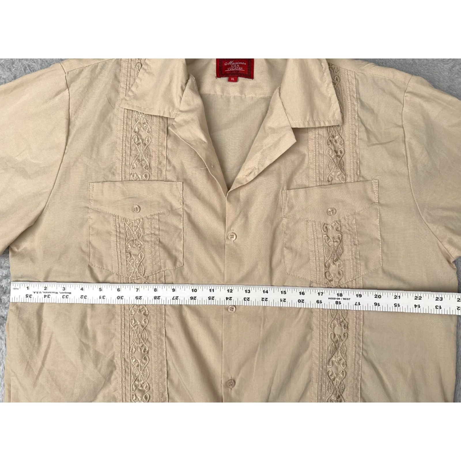 Vintage Maximos Shirt Adult XL Beige Polyester Blend 4 Pocket Vintage Embroidered Pockets Button-Up Collared Short Sleeve Mens Regular Size US XL / EU 56 / 4 - 7 Thumbnail