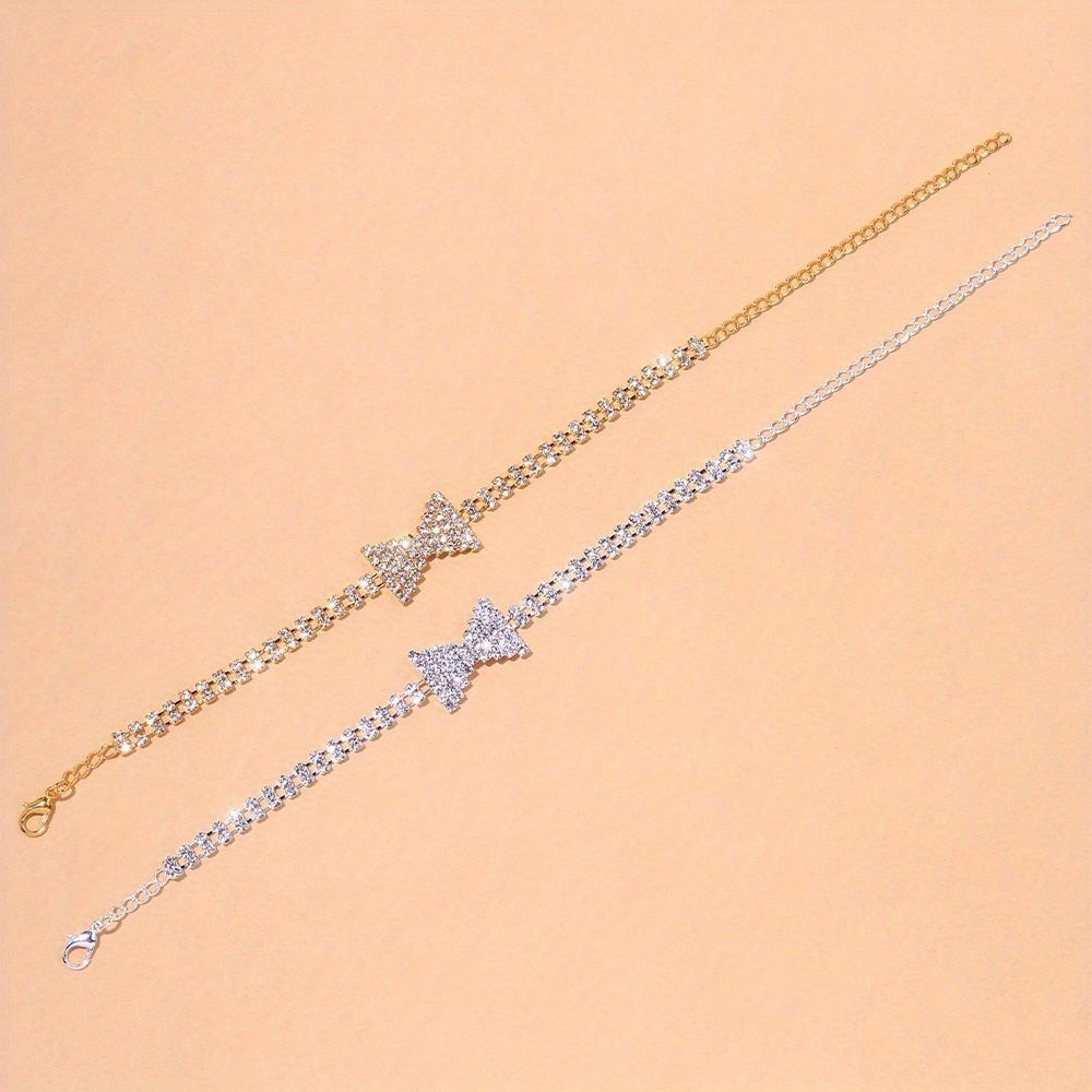 Other Silver Tone Rhinestone Bow Anklet Bracelet For Women With Ad Size ONE SIZE - 4 Thumbnail