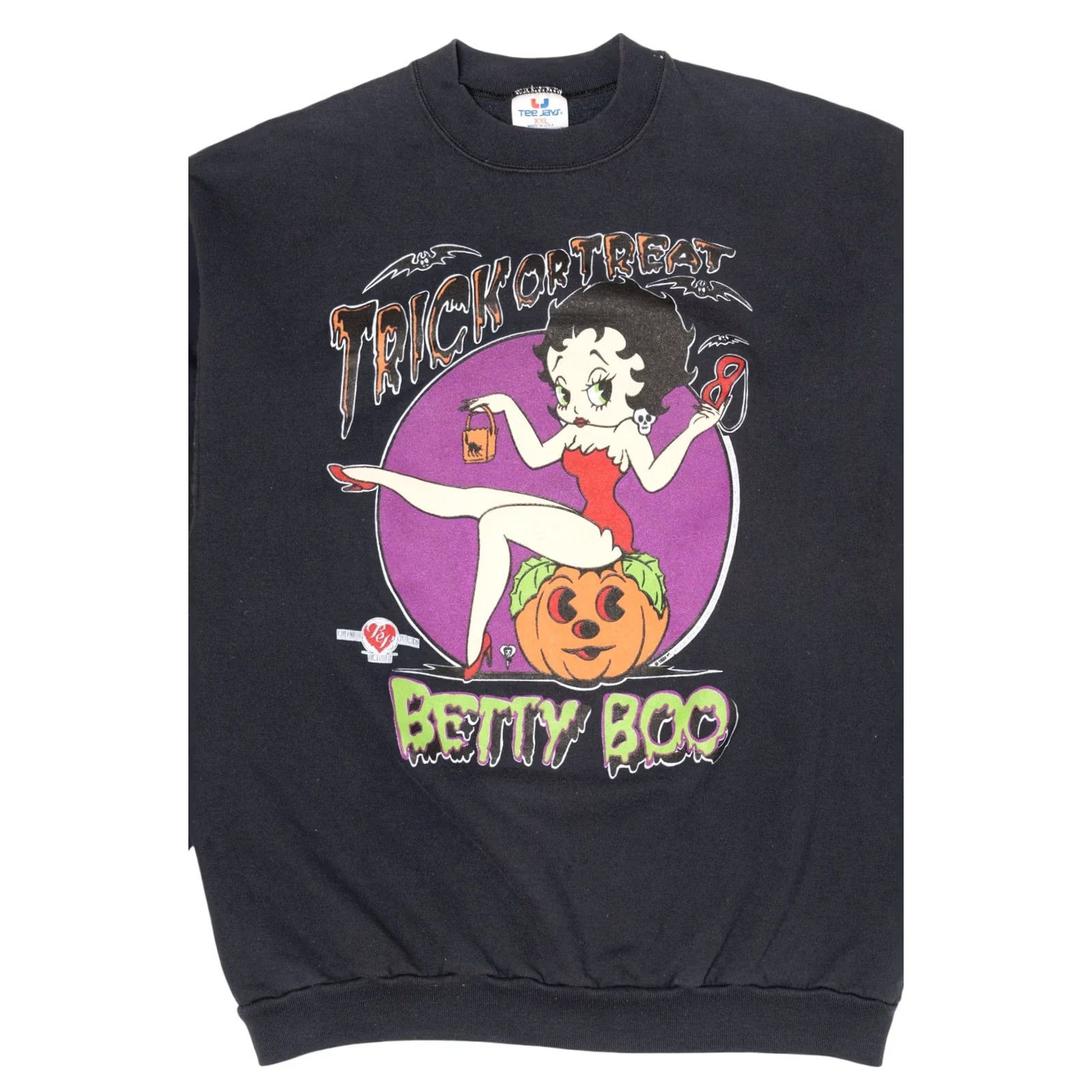 TEE JAYS Vintage Betty Boop Trick Or Treat Front/Back Halloween Sweatshirt Black 1990s XX-Large Tee Jays Womens Ladies Boys Girls Mens Size US XXL / EU 58 / 5 - 6 Thumbnail
