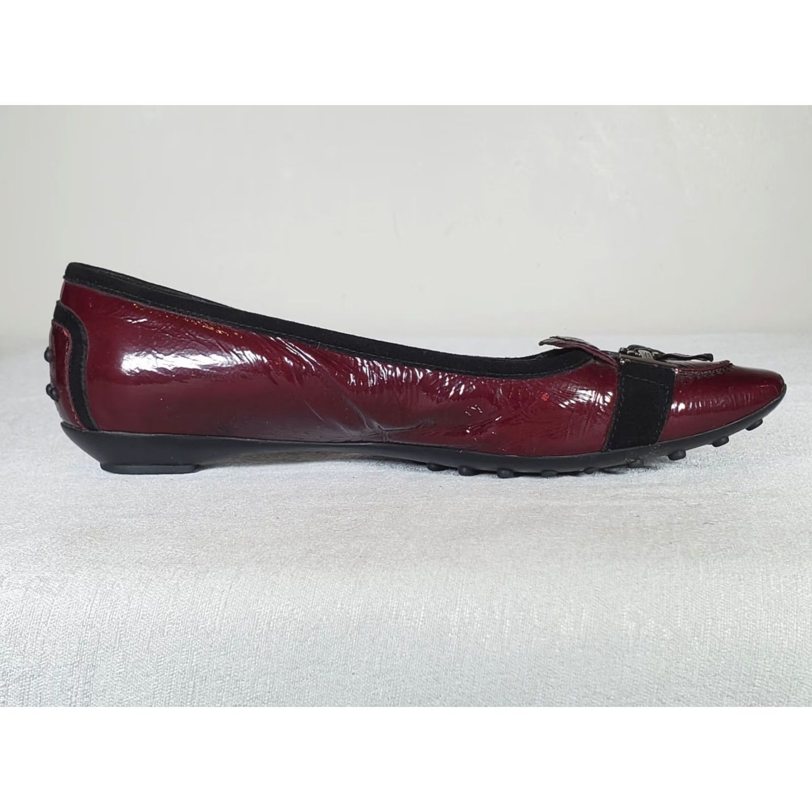 Vintage TOD’S Burgundy Patent Leather Black Suede Driving Moc Sole Flats Women's US 10 Size US 10 / IT 40 - 4 Thumbnail