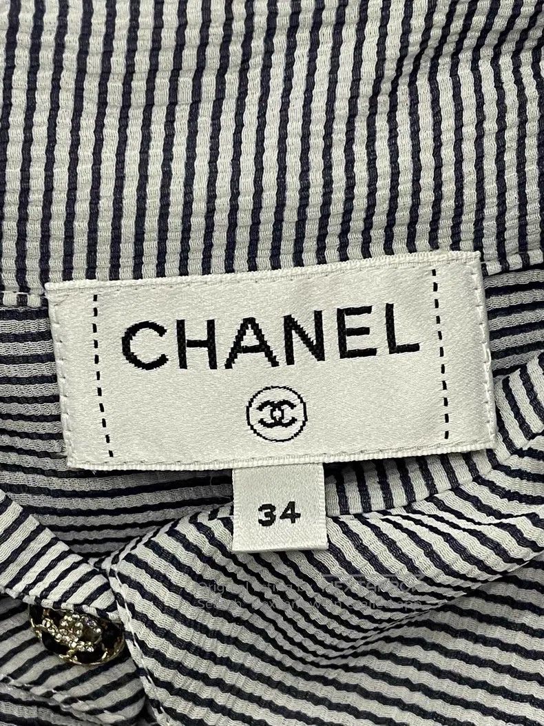 Chanel Chanel Blue and white striped silk ear shirt Size XXS / US 00 / IT 34 - 4 Thumbnail