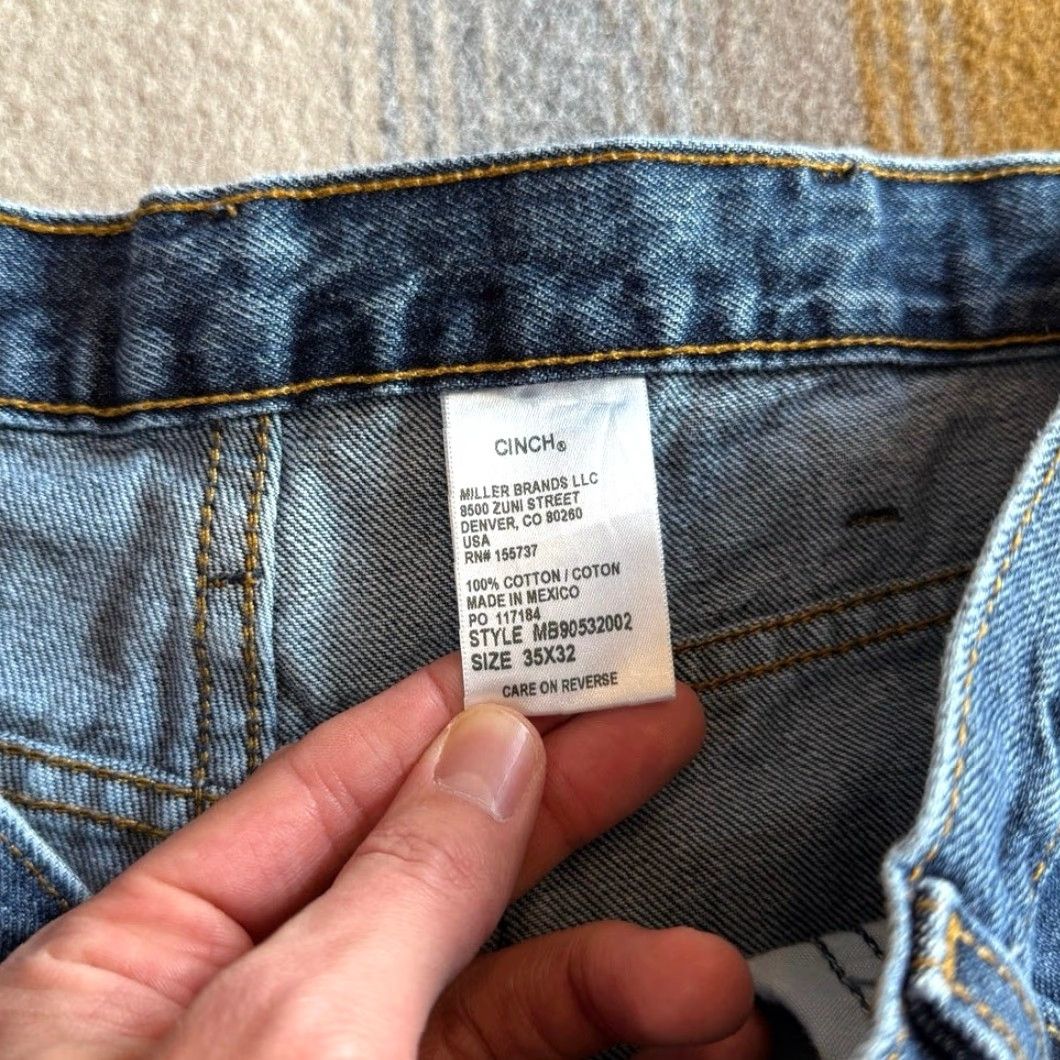 Denime Cinch Jeans Men’s Denim Blue 35x32 Straight Leg Cowboy Western Wear Regular Size Men Color Blue Pattern Solid Inseam 32 Size US 35 - 3 Thumbnail