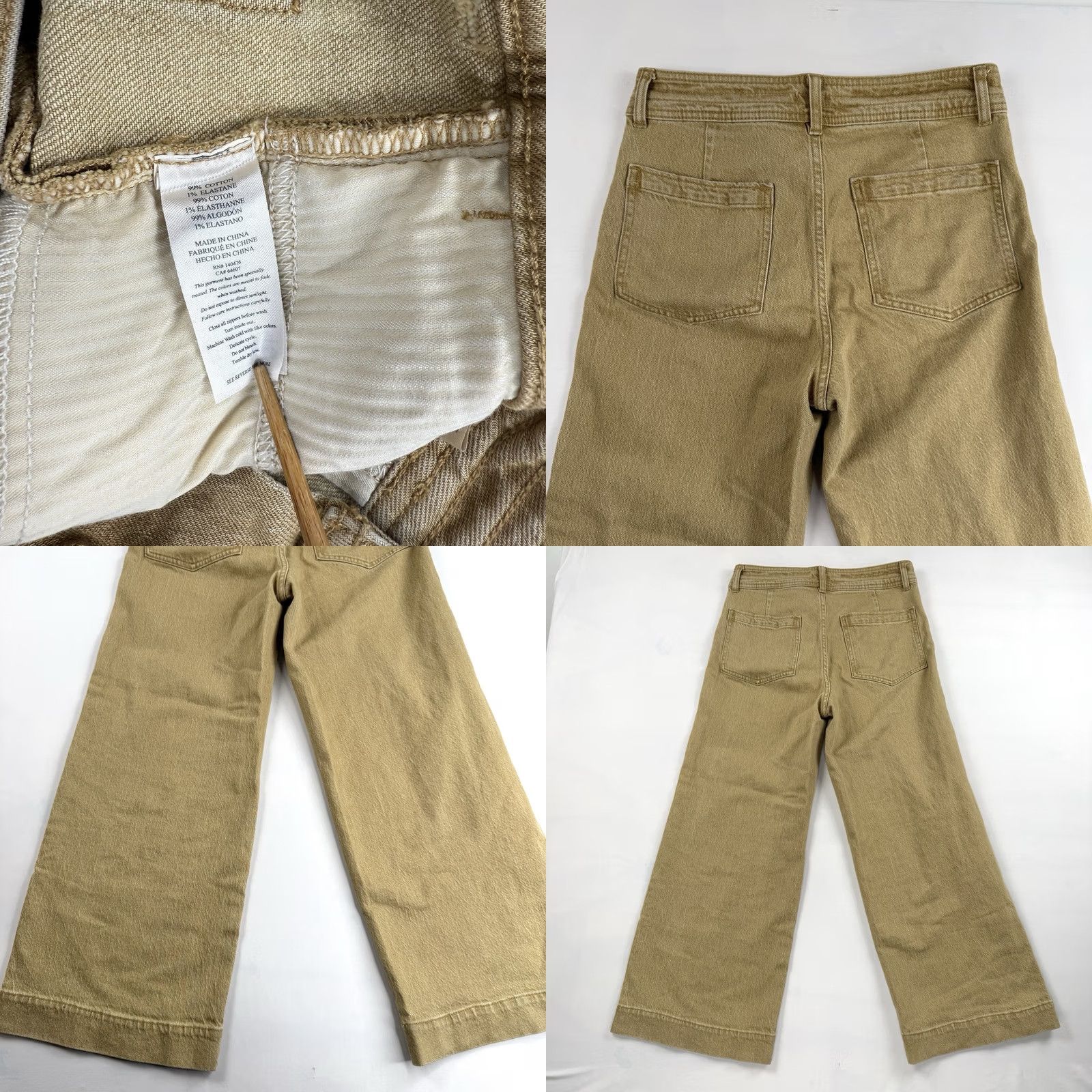 Faherty Faherty Pants Womens 29 Stretch Wide-Leg High Rise Tan Brown Chino Knit Casual Business Travel Regular Size 29 Women Brown Size 29" - 9 Thumbnail