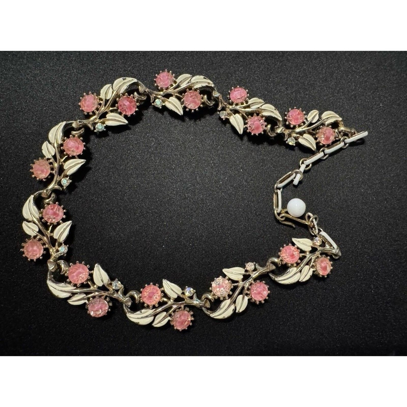 Other Coro 17in Pronge Set Pink Crystal & Enamel Flowers Necklace Size ONE SIZE - 1 Thumbnail