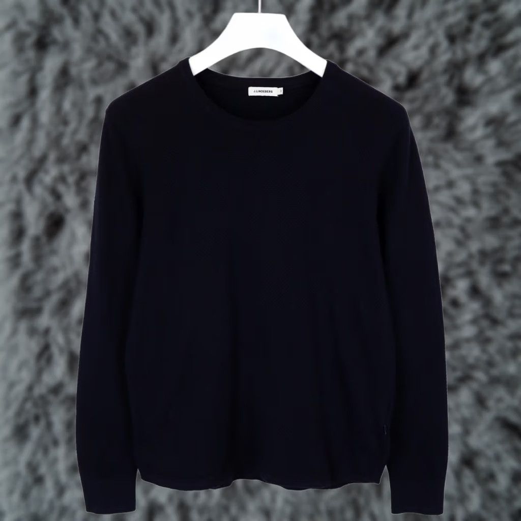 J.Lindeberg J. LINDEBERG Hannes Micro Moss Jumper Men's MEDIUM Pullover Navy Knit Cotton Crew Neck Long Sleeve Winter All Seasons Mens Size US M / EU 48-50 / 2 - 1 Thumbnail
