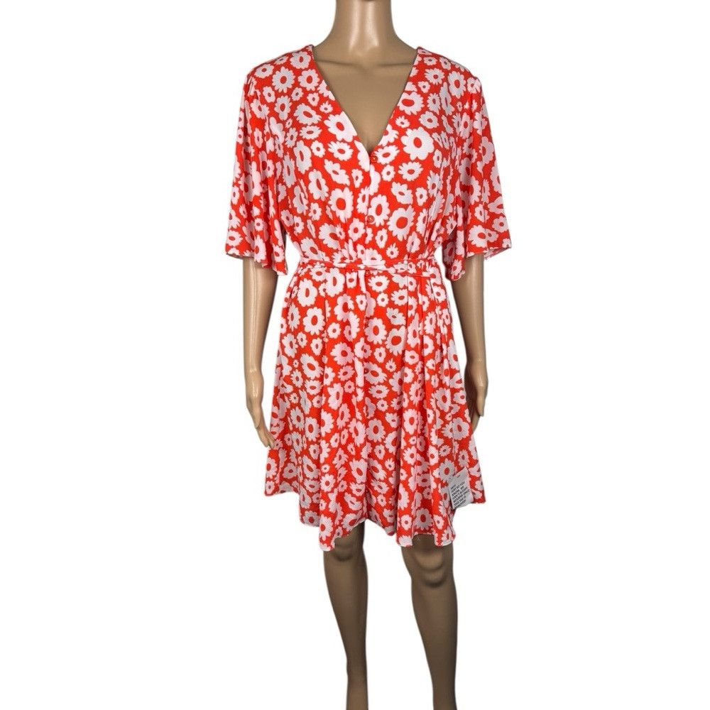 Asos NWT New ASOS Button Front Red Floral Dress Size 12 Size XL / US 12-14 / IT 48-50 - 3 Thumbnail