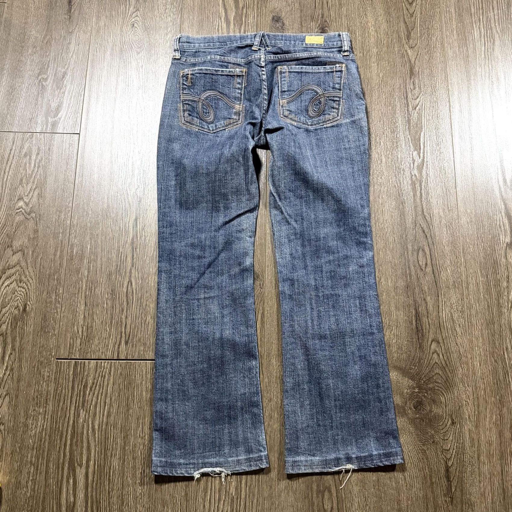 Vintage See Thru Soul Jeans Bootcut Womens 27 Medium Wash Blue Denim Distressed Pockets Embroidered Logo 5-Pocket Size 27" / US 4 / IT 40 - 2 Thumbnail