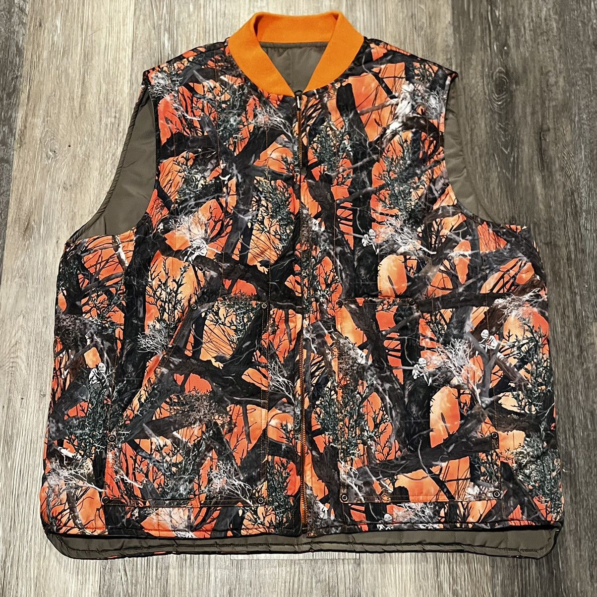 image of Fucking Awesome Quilted Reversible Camo Vest in Olive, Men's (Size XL)