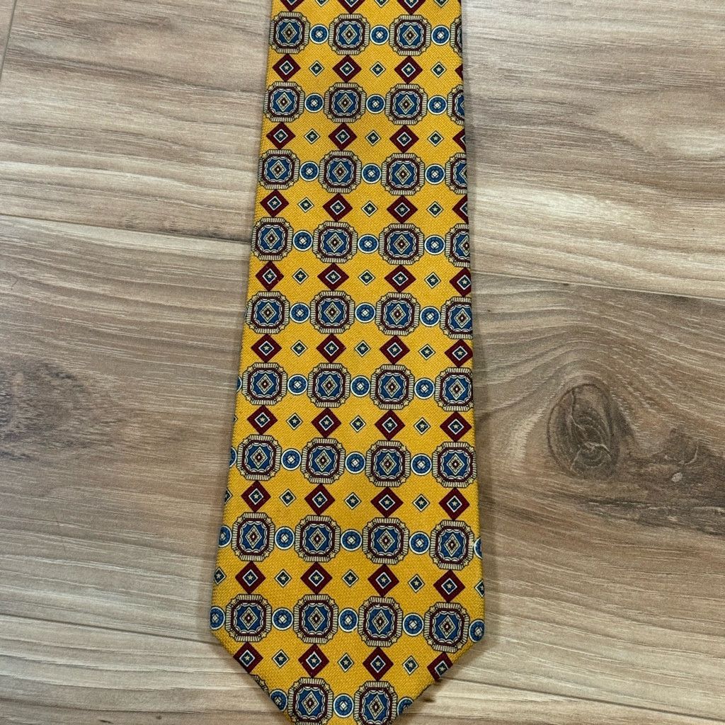 Tommy Hilfiger Tommy Hilfiger Italy Silk Geometric Tie Yellow USA 3.75” Size 26 - 1 Thumbnail