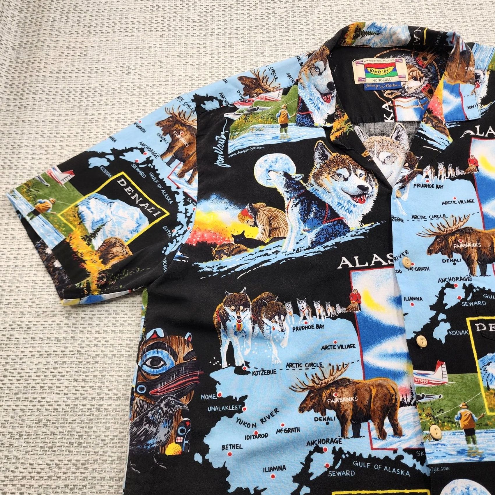 Vintage VINTAGE Banana Jack Honolulu Shirt Mens XL Alaska Map Denali Wolves Bears Jon Van Zyle Shirt Size US XL / EU 56 / 4 - 3 Thumbnail