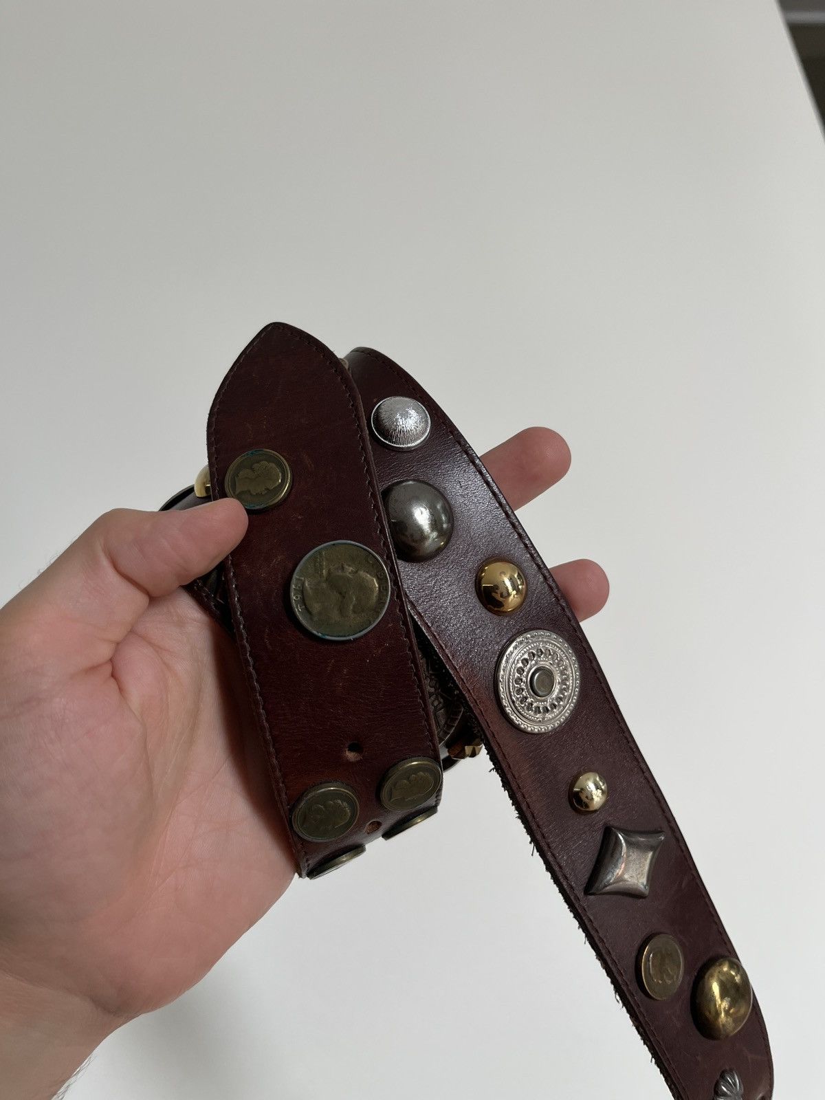 Cowboy Equipment Avant Garde Coins and Badges Leather Belt Size ONE SIZE - 12 Thumbnail