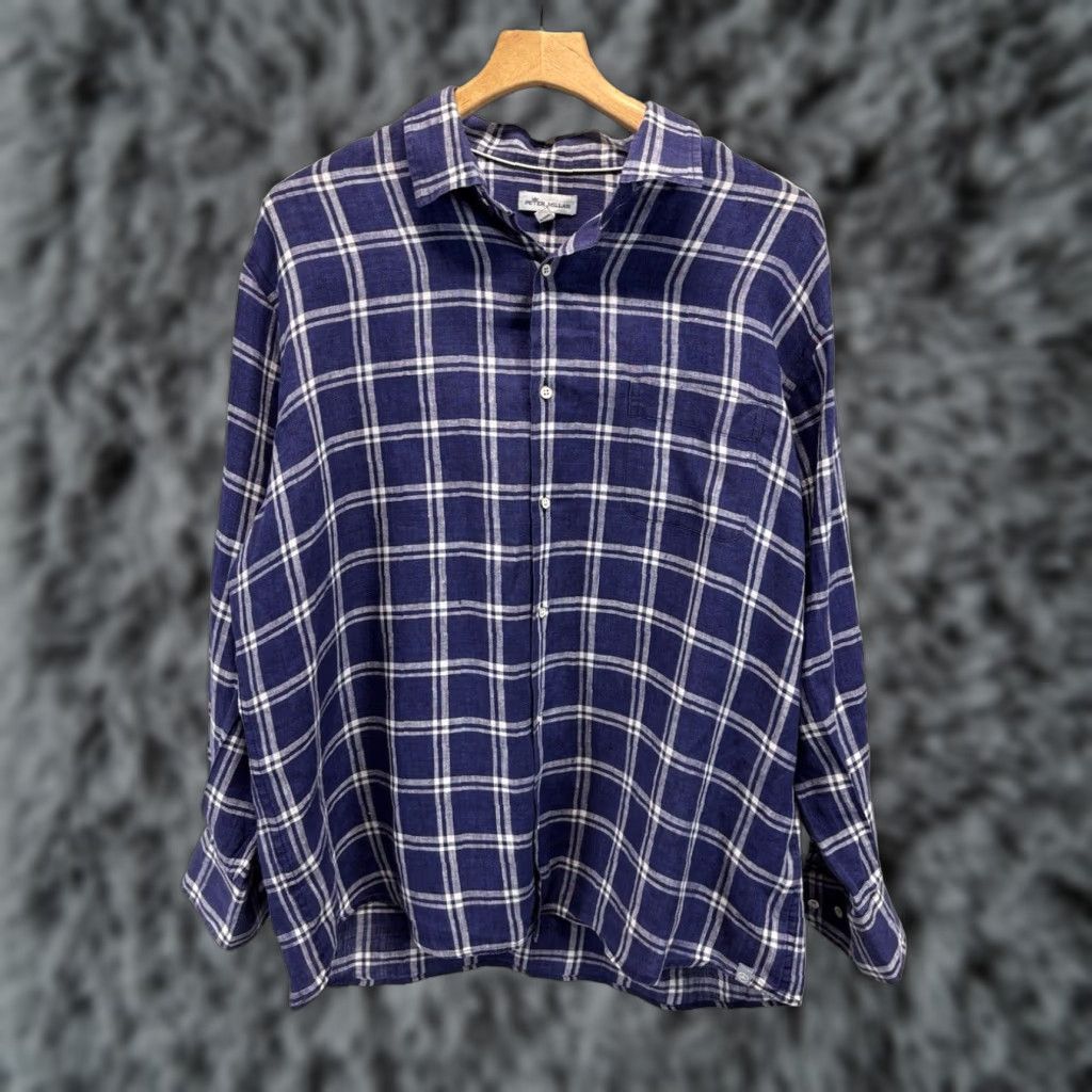 Peter Millar Peter Millar Linen Button Up Shirt XL Mens Blue White Check Summer Size US XL / EU 56 / 4 - 1 Thumbnail