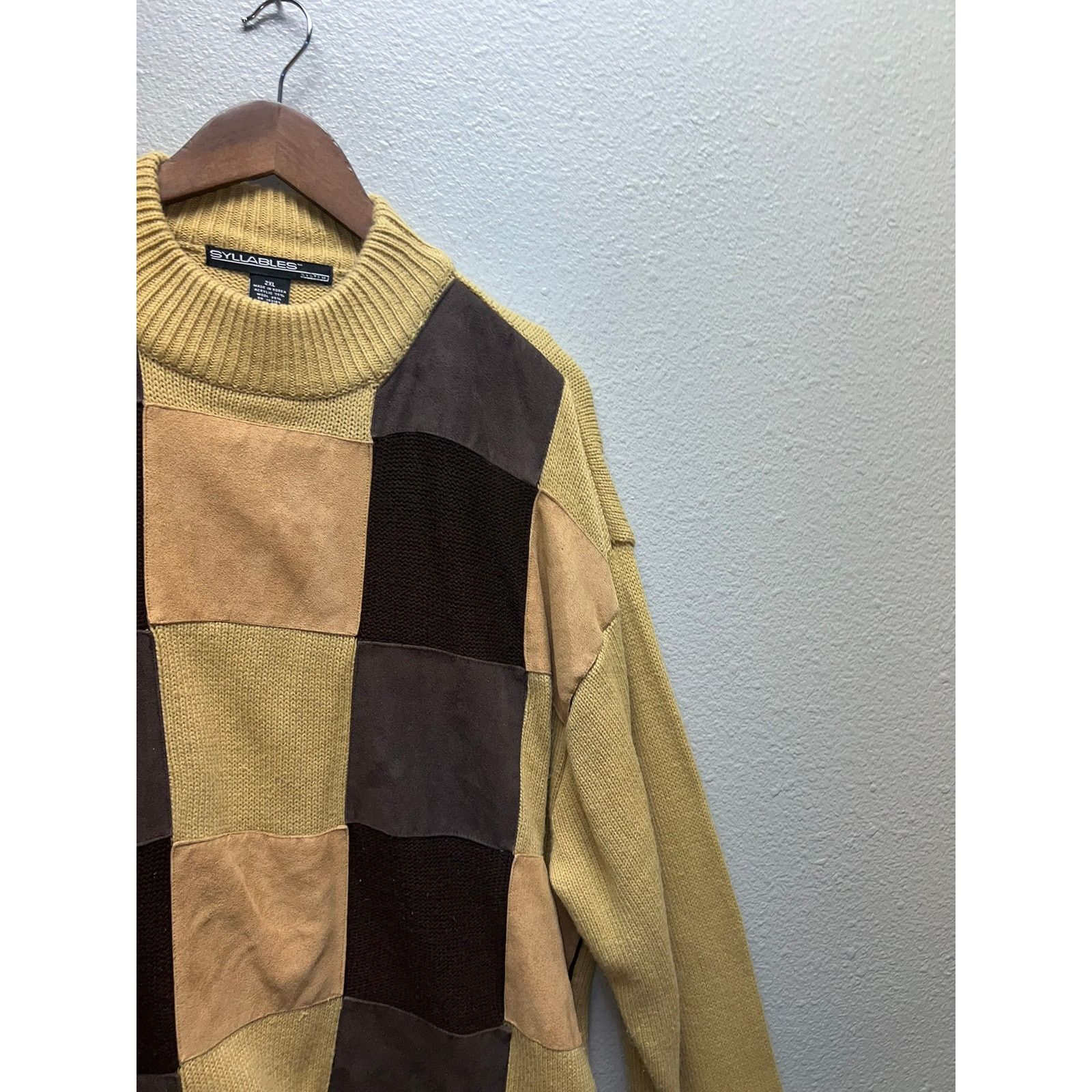 Vintage Vintage Syllables System Sweater Brown Beigh Patchwork VTG 2 Size US XXL / EU 58 / 5 - 4 Thumbnail