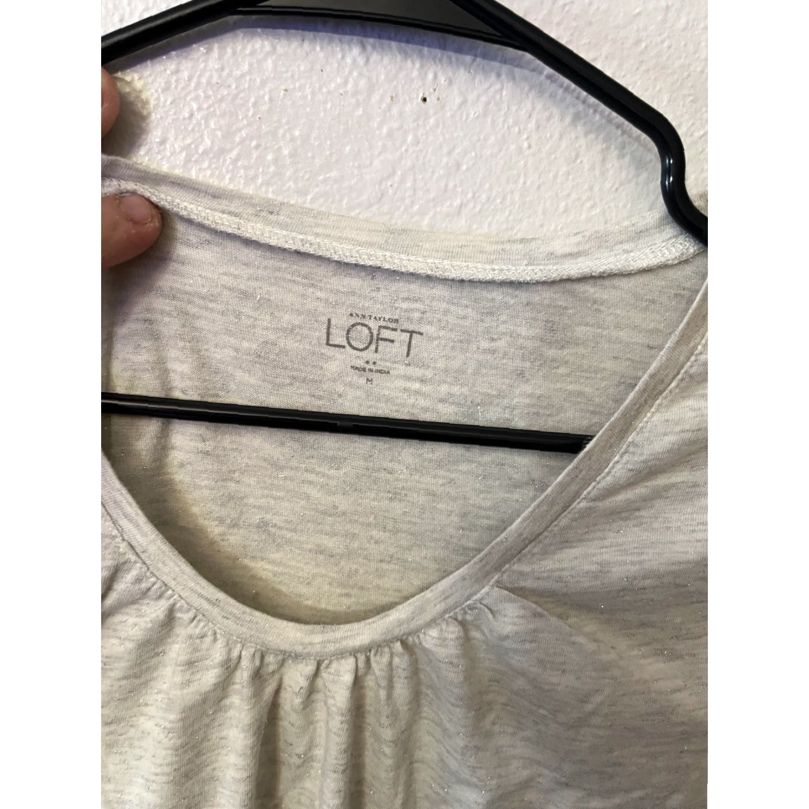 Ann Taylor LOFT Womens T-Shirt Gray Solid Crew Neck Long Sleeve Stretch Top Tee M Cotton Blend Basic Casual Vintage: No Size M / US 6-8 / IT 42-44 - 3 Thumbnail