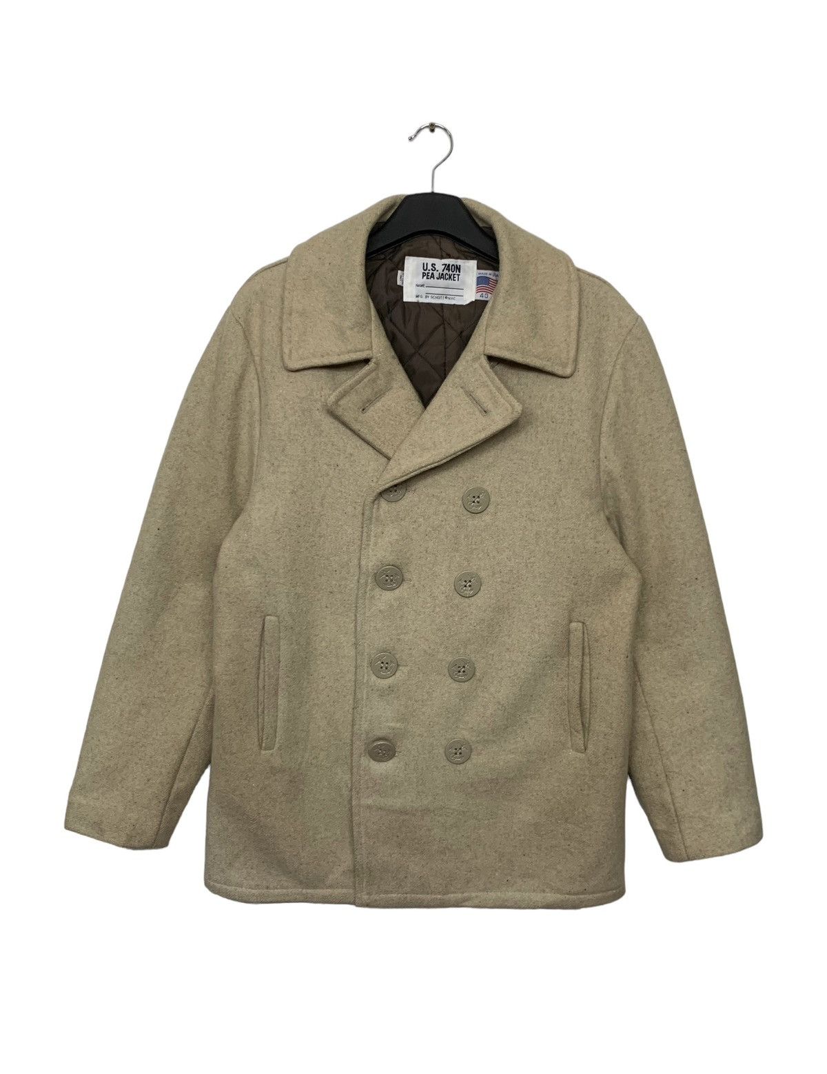 image of Made In USA x Schott U.s 740N Pea Jacket By Schott Full Button Up Wool Jacket in Cream (Size Medium