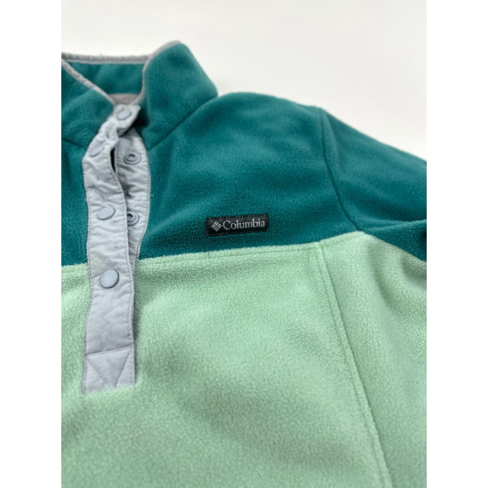 Vintage Columbia Sweatshirt Womens Medium Green Benton Springs Mock Neck 1/4 Snap Pullover} Size M / US 6-8 / IT 42-44 - 4 Thumbnail