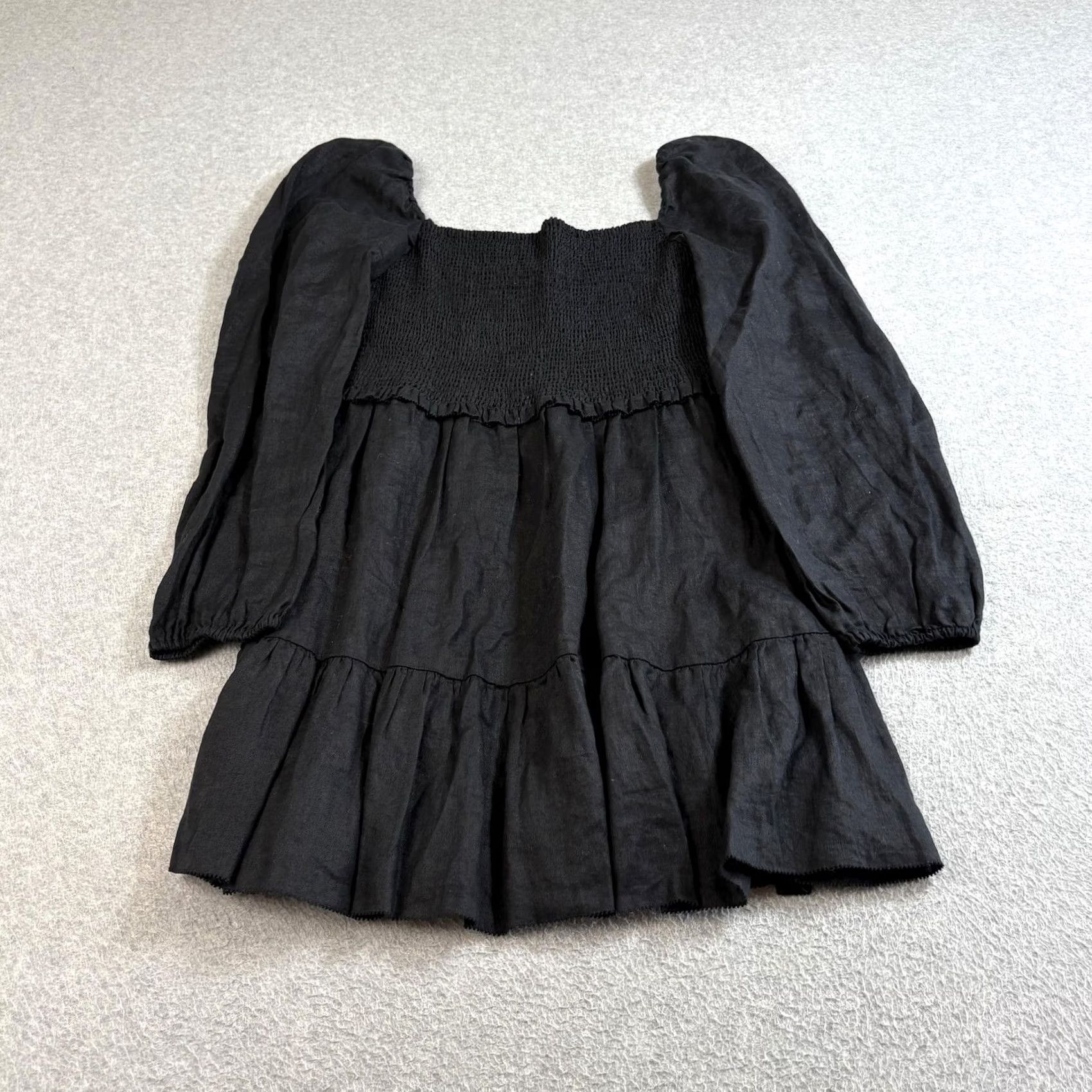Quince Quince Linen Peasant Tunic Shirt Black Medium Boho Whimsy Goth Stretchy Women Size M / US 6-8 / IT 42-44 - 2 Thumbnail