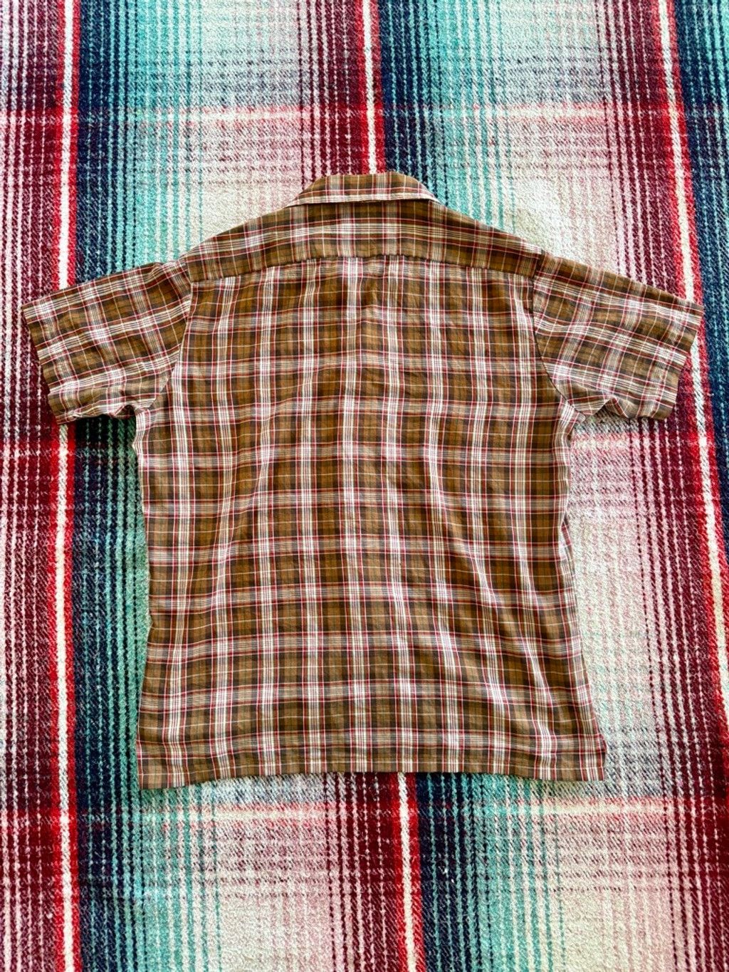 JCPenney Men's 70s JCPenney Plaid Button Down Shirt L Brown Red Size US L / EU 52-54 / 3 - 3 Thumbnail