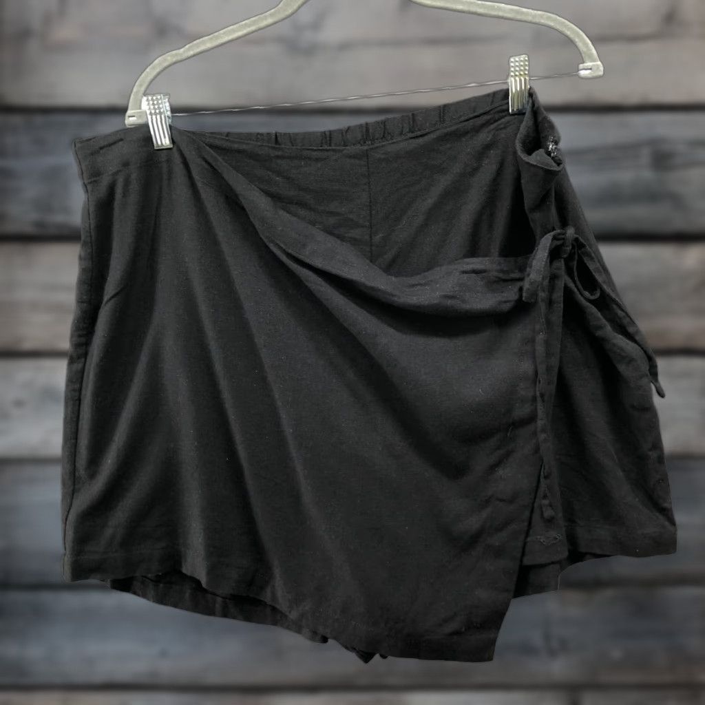 Vintage Eloquii Skirt Womens 20 Black Wrap Skort Side Zip Asymmetric Linen Blend Size 42" / US 20 - 1 Thumbnail